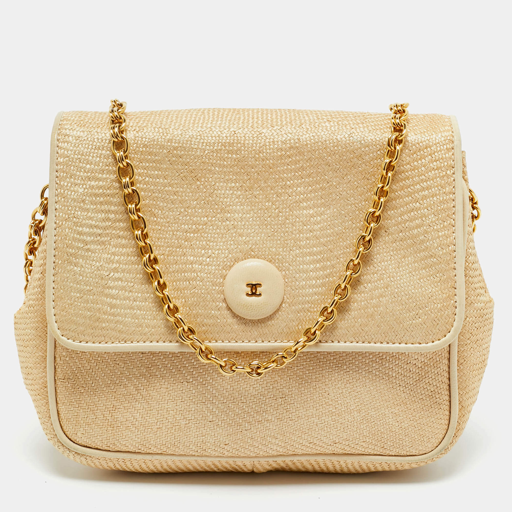 Pre Owned Chanel Natural Raffia Chain Shoulder Bag