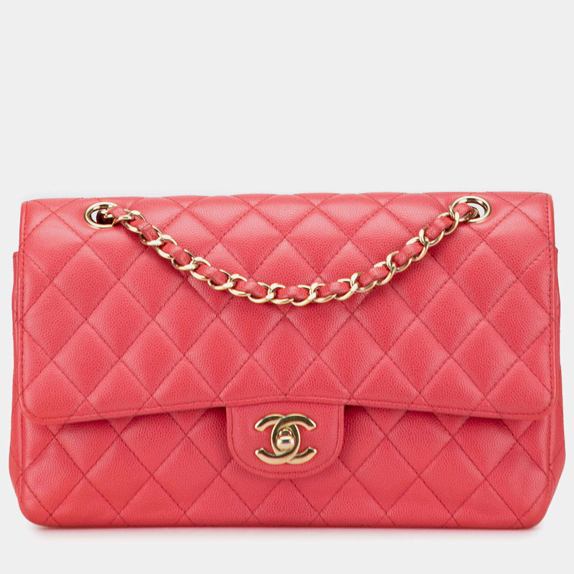 Pre Owned Chanel Pink Medium Classic Caviar Double Flap