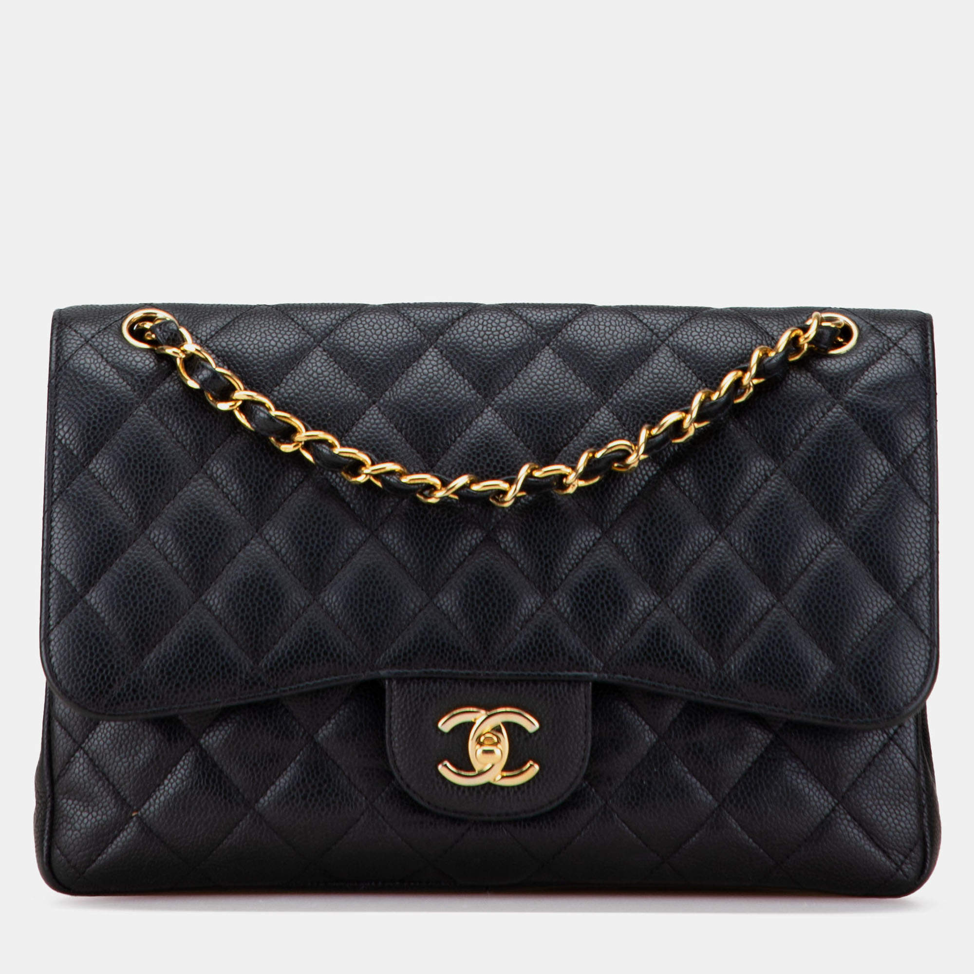 Pre Owned Chanel Black Jumbo Classic Caviar Double Flap