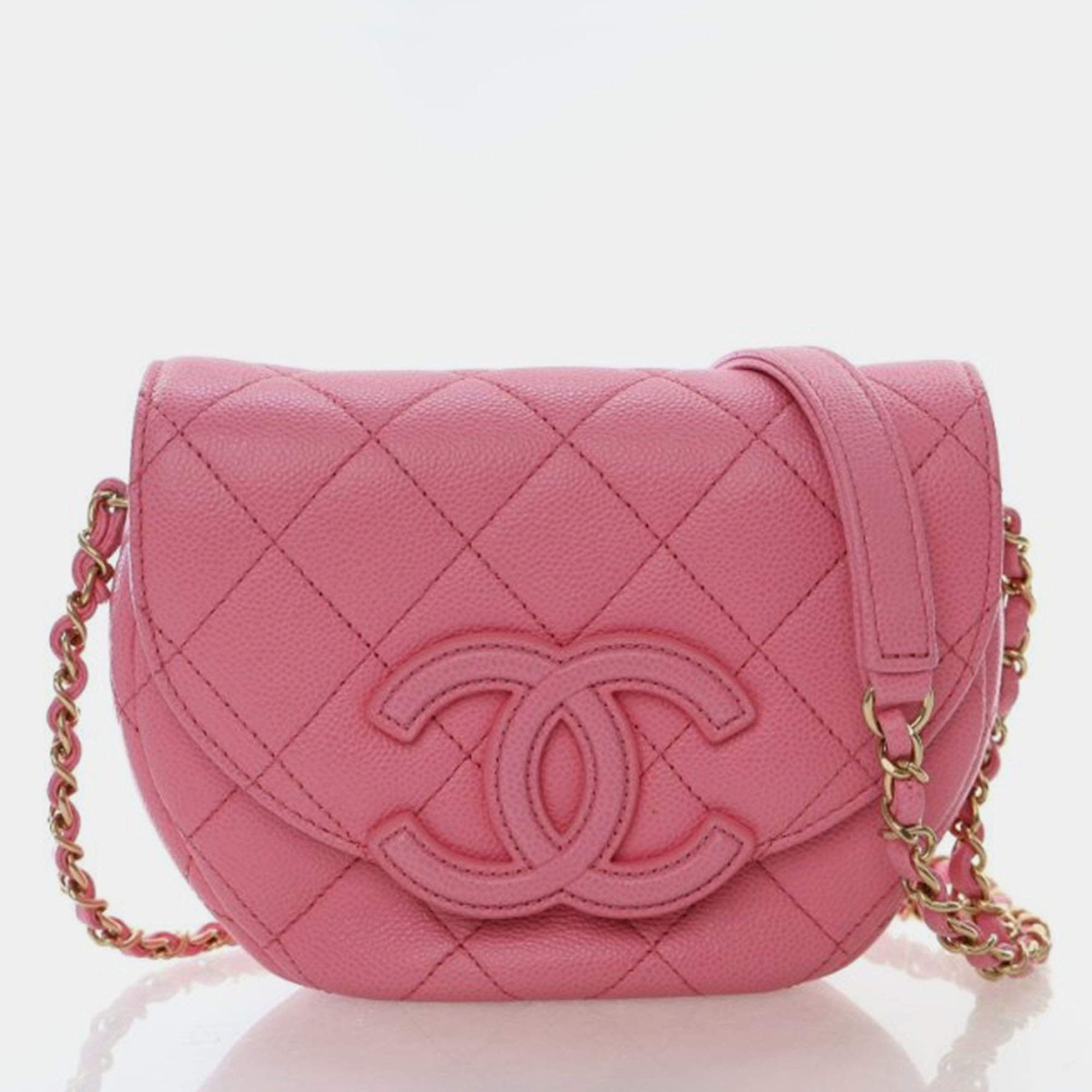Pre Owned Chanel Mini Pink Caviar Messenger Bag