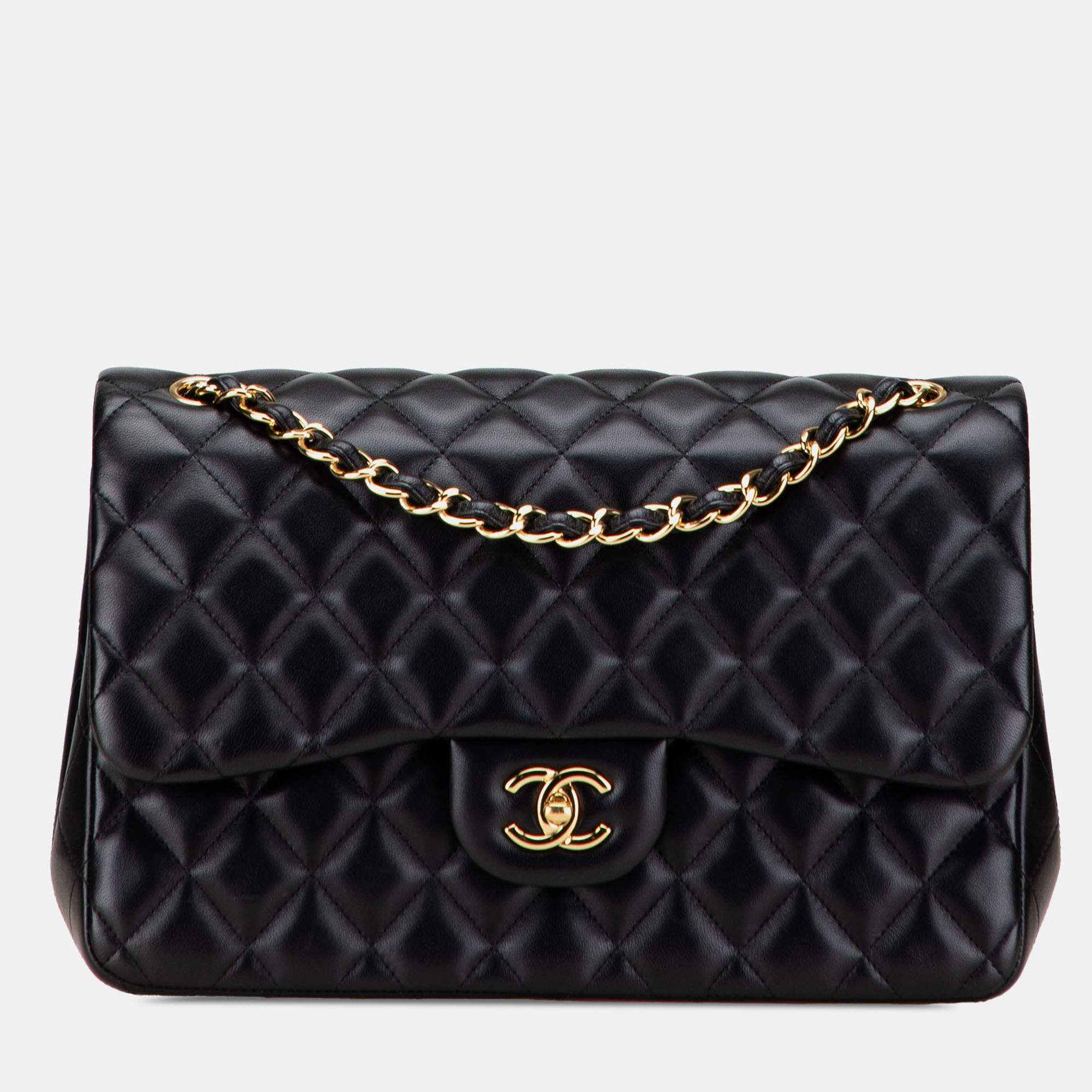 Pre Owned Chanel Black Jumbo Classic Lambskin Double Flap