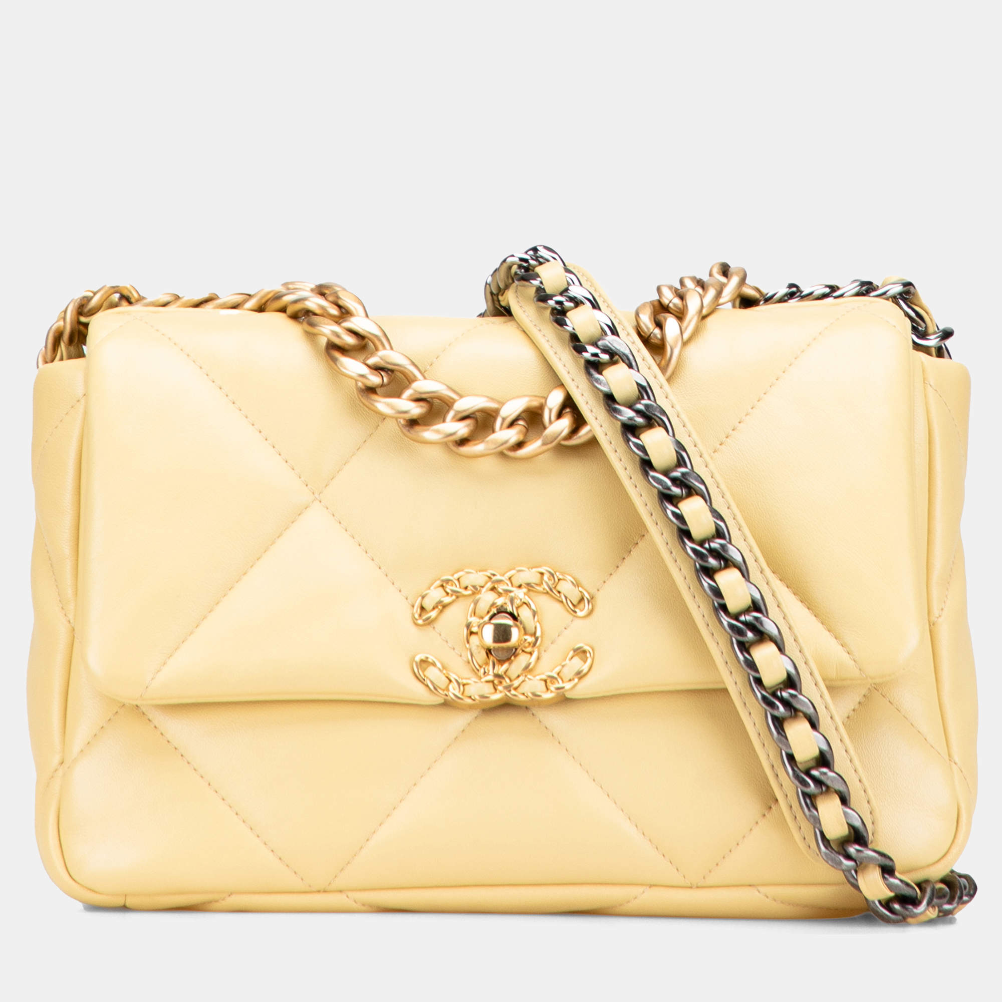 Pre Owned Chanel Yellow Medium Lambskin 19 Flap