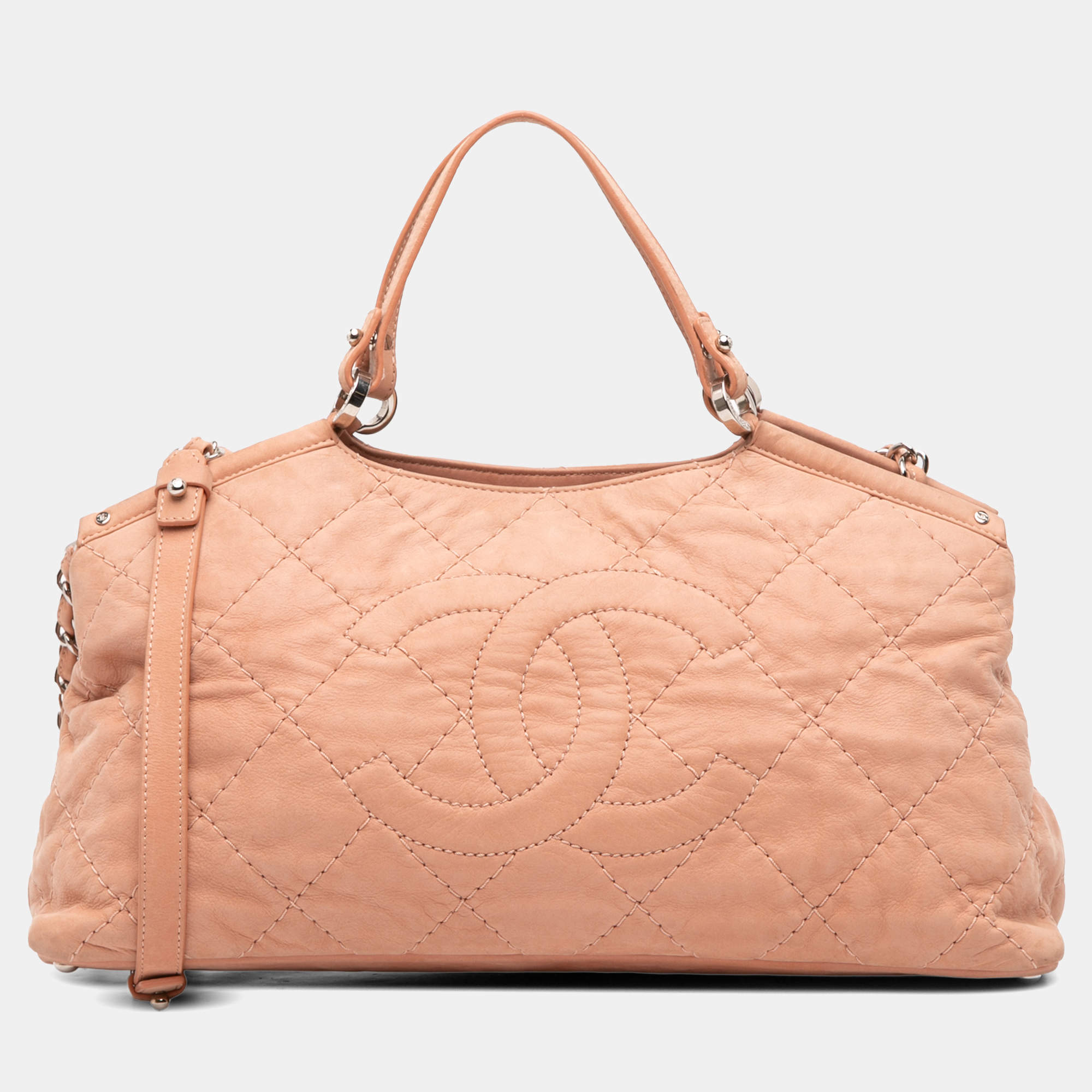 Pre Owned Chanel Pink Small Iridescent Calfskin Sea Hit Tote