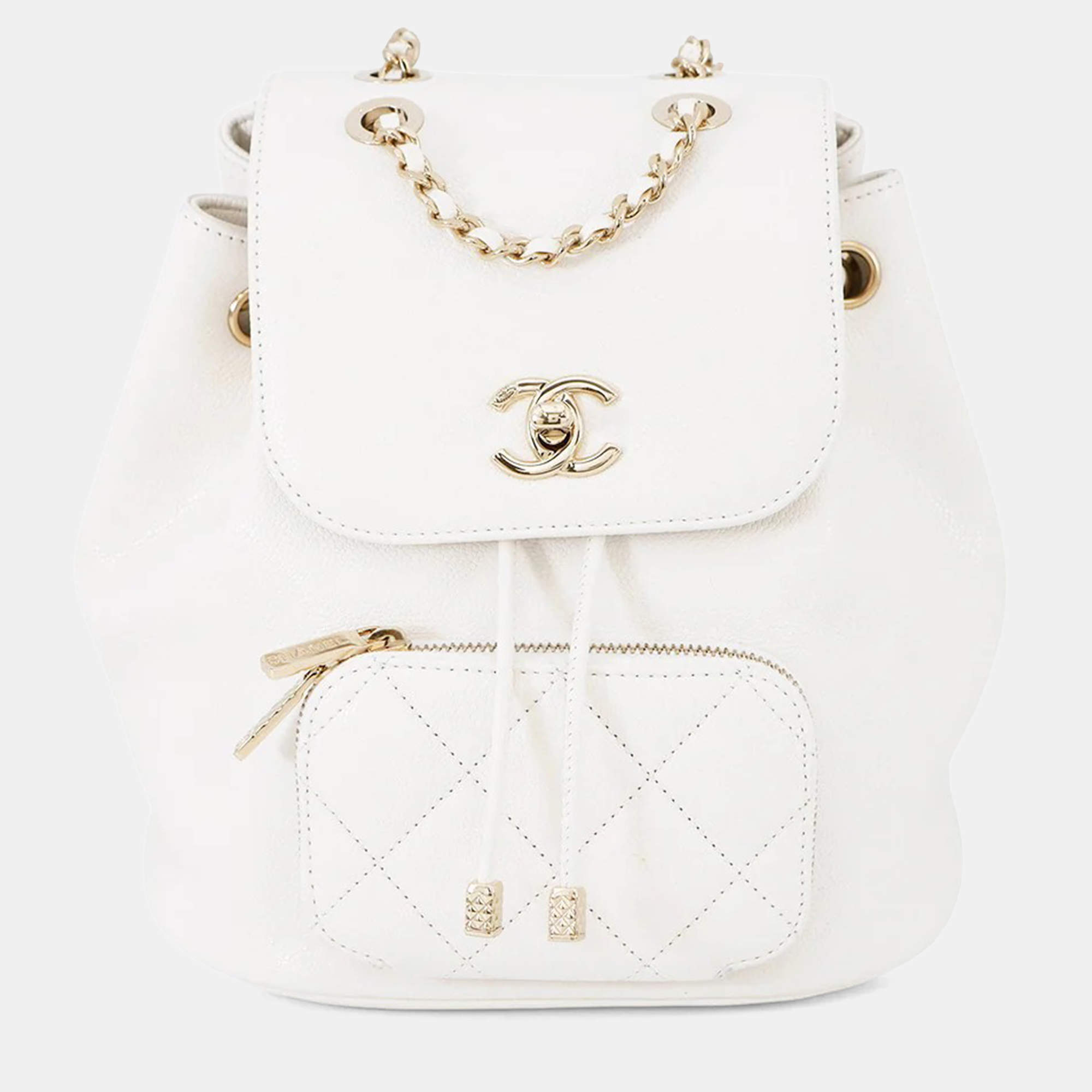 Pre Owned Chanel Matelasse White Caviar Leather Backpack 