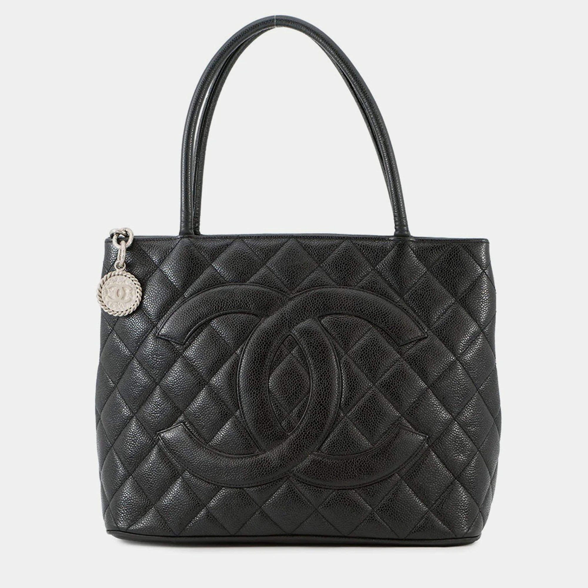 Pre Owned Chanel Medallion Tote Black Caviar Leather
