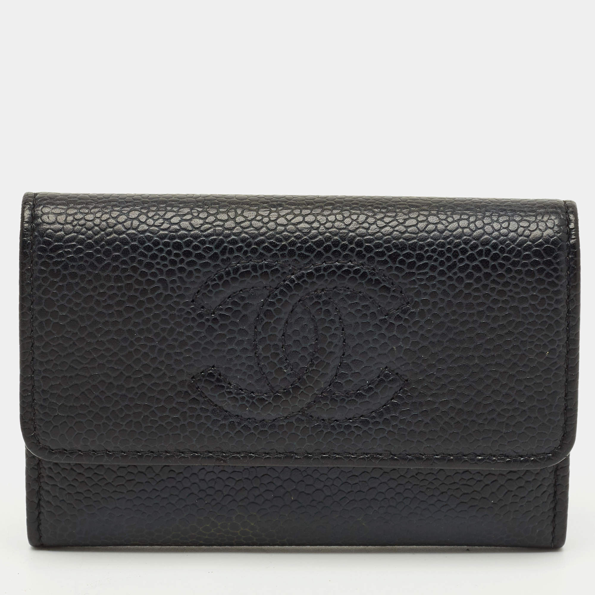 Pre Owned Chanel Black Caviar Leather CC Timeless Flap Card Case