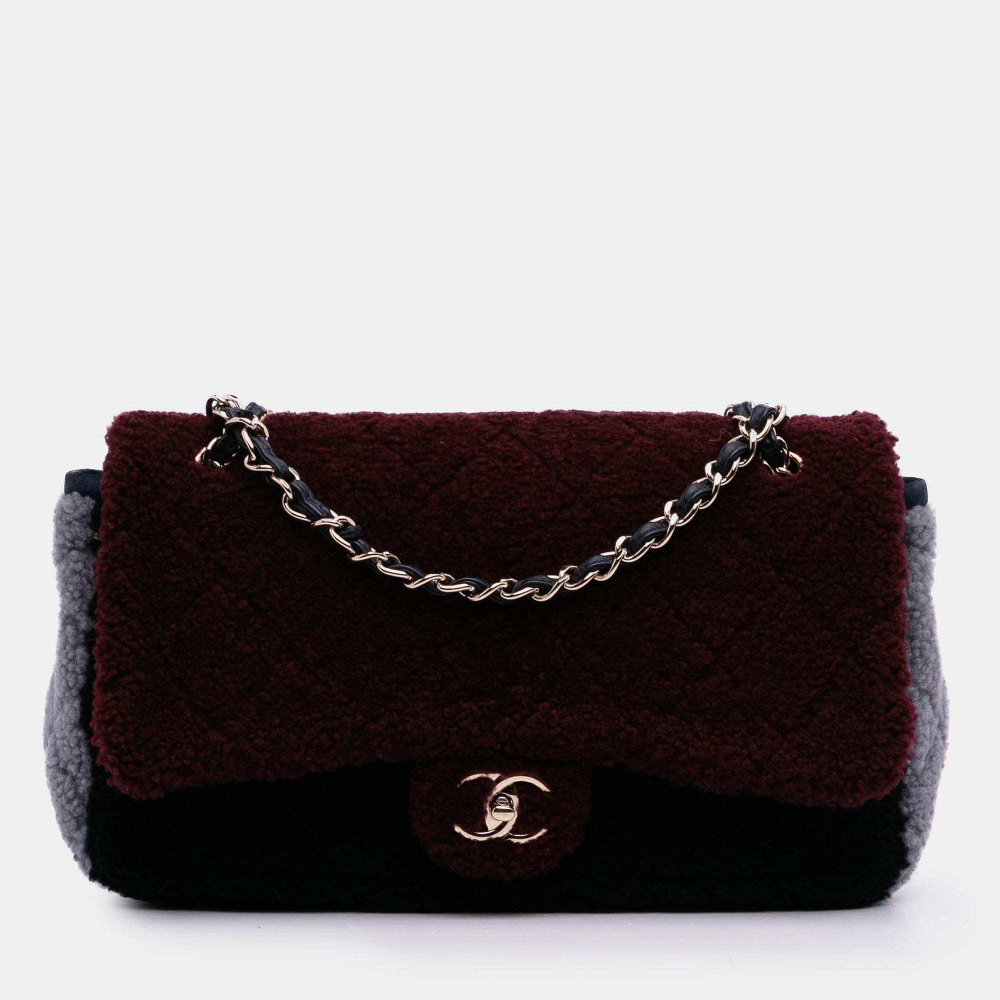 Pre Owned Chanel Red Medium Quilted Shearling Single Flap