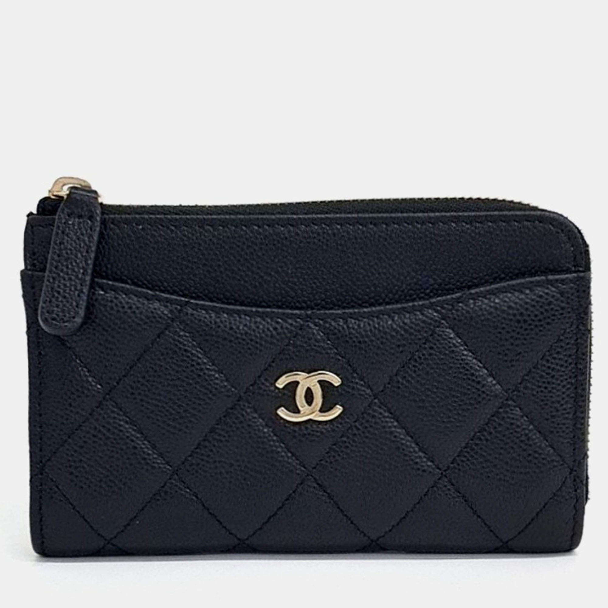 Pre Owned Chanel Black Leather Caviar Card Holder