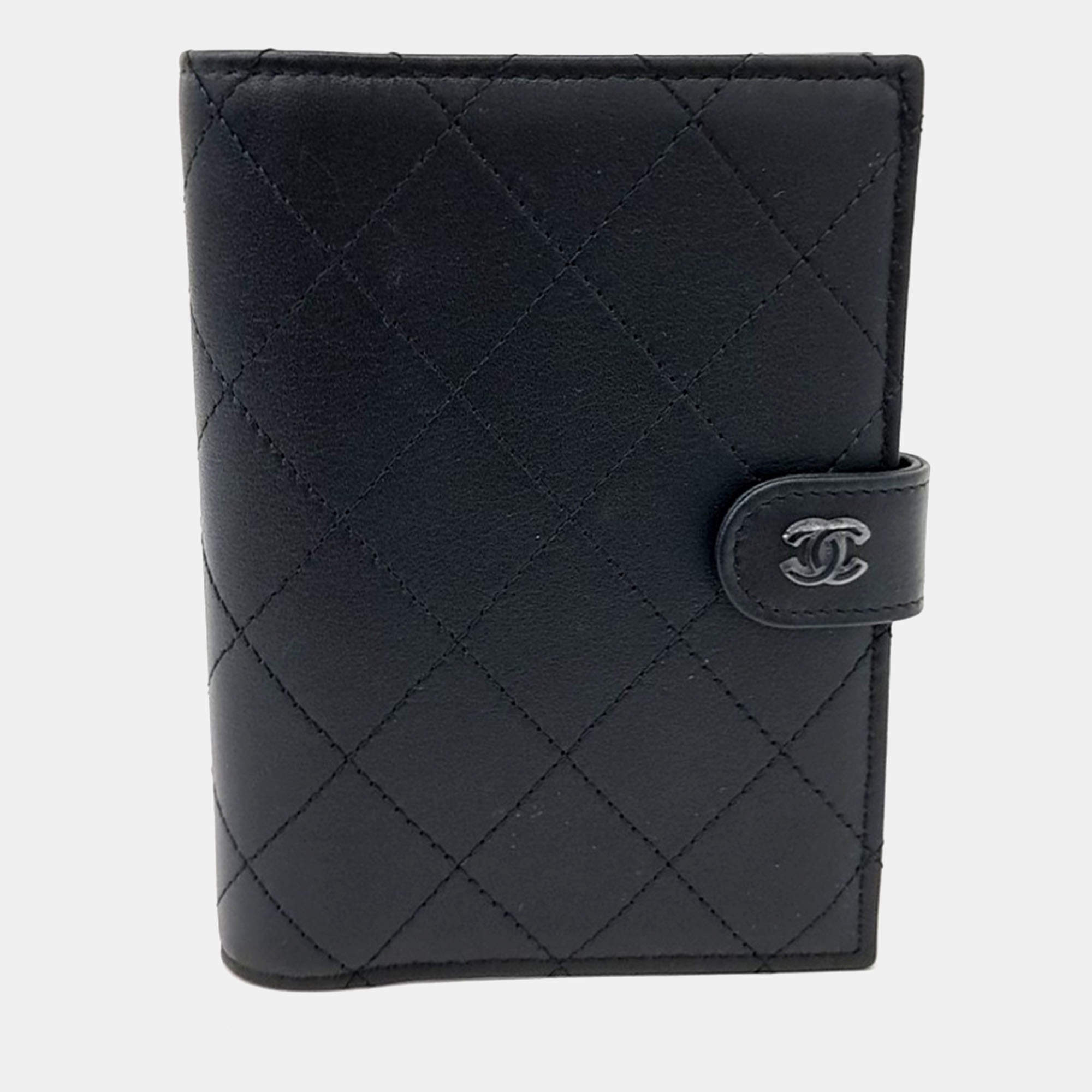 Pre Owned Chanel Black Leather passport wallet