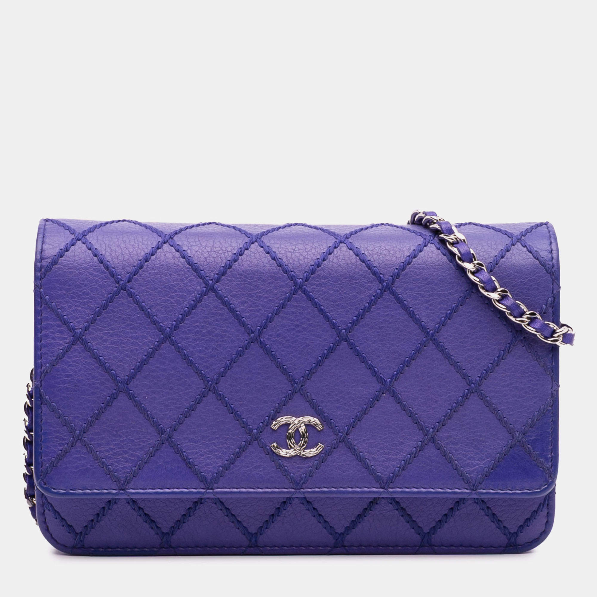 Pre Owned Chanel Blue CC Quilted Calfskin Fancy Wallet On Chain