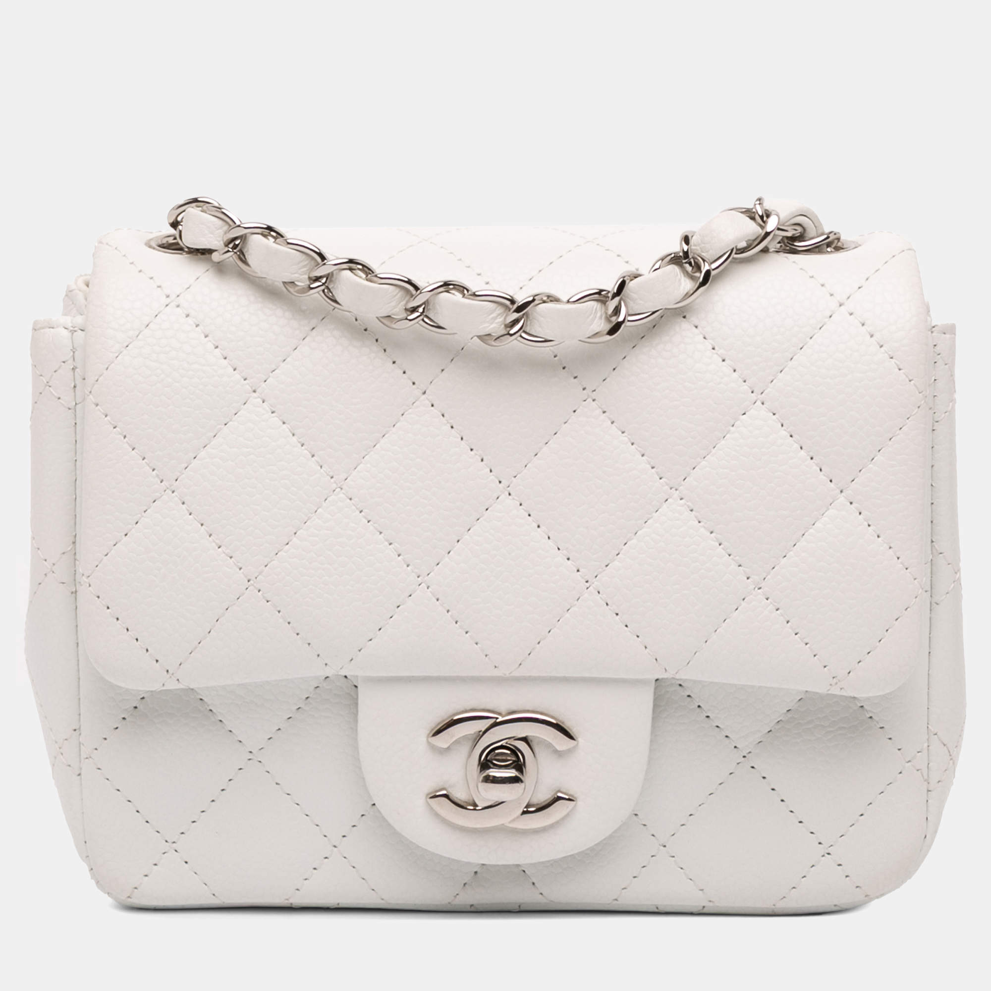 Pre Owned Chanel White Mini Square Classic Caviar Single Flap