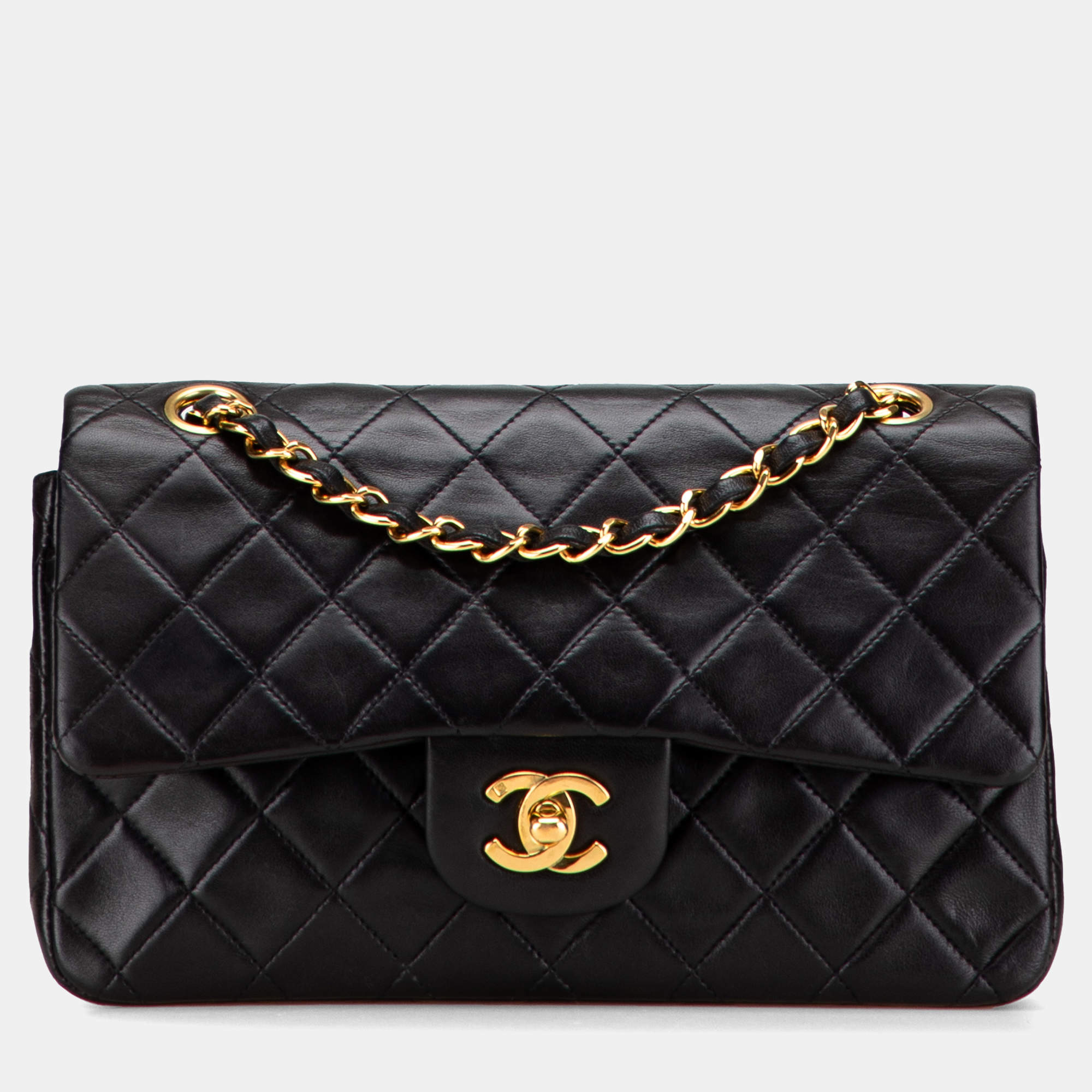 Pre Owned Chanel Black Small Classic Lambskin Double Flap