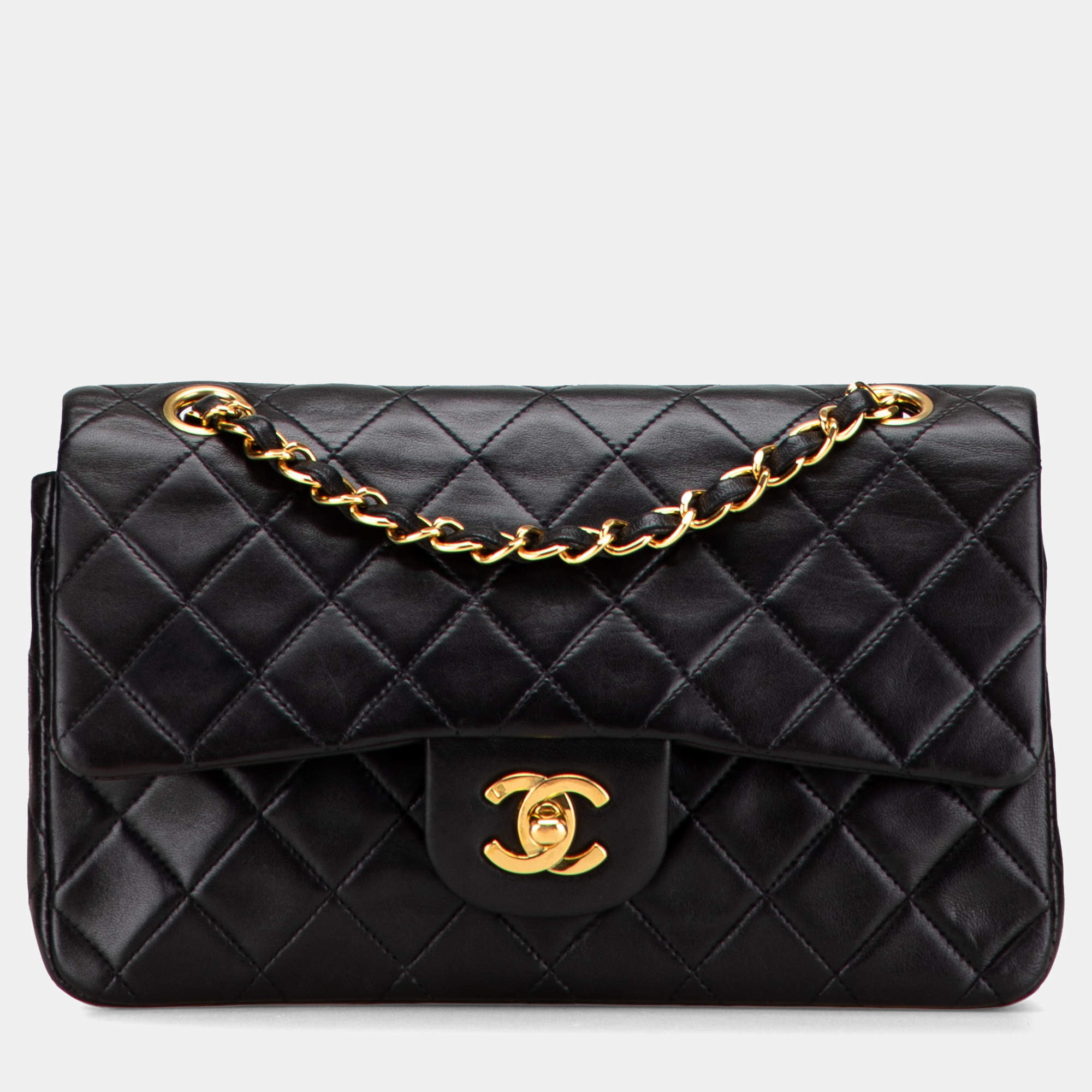 Pre Owned Chanel Black Small Classic Lambskin Double Flap