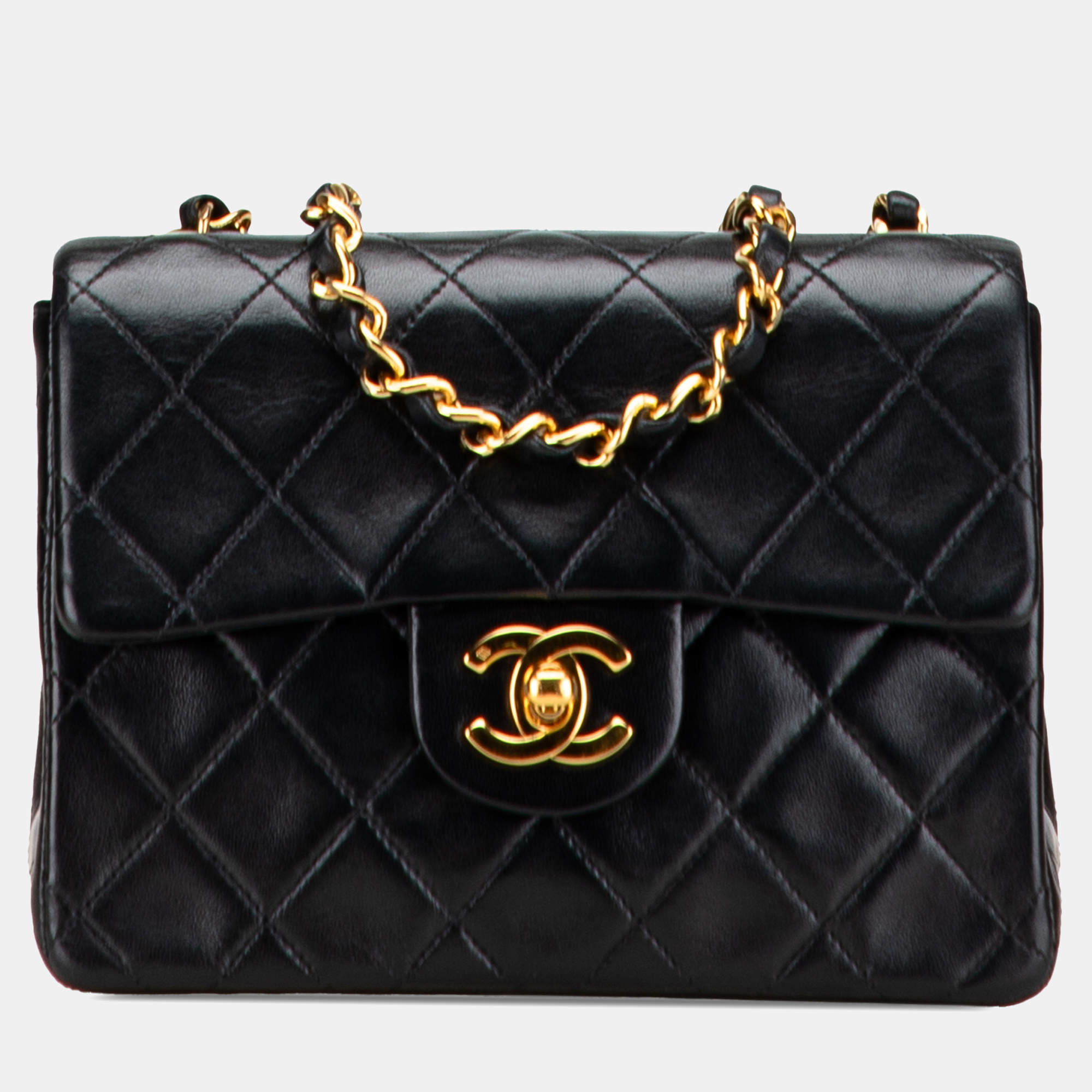 Pre Owned Chanel Black Mini Square Classic Lambskin Single Flap