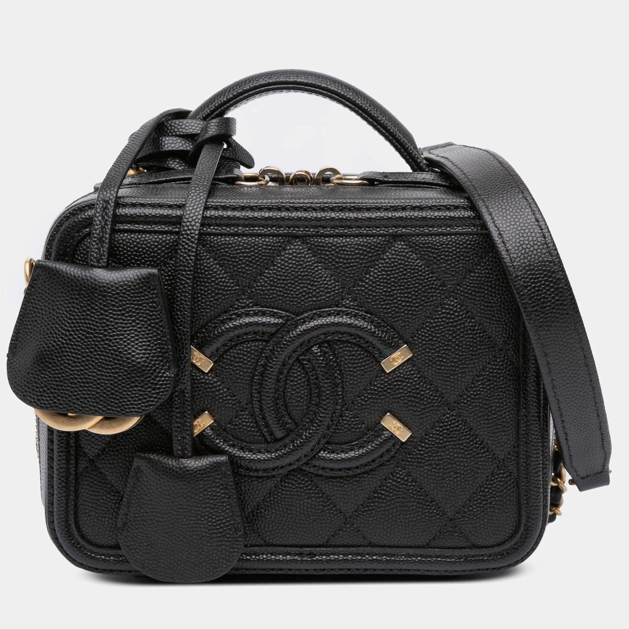 Pre Owned Chanel Small Caviar Filigree Vanity Case
