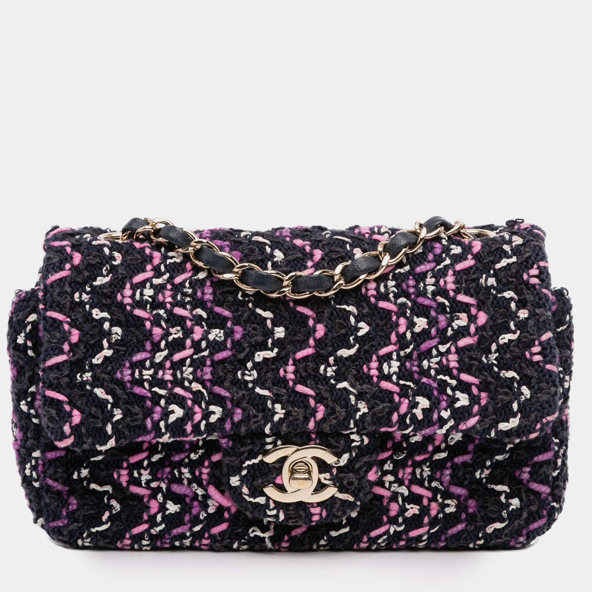 Pre Owned Chanel Multicolor Mini Rectangular Classic Multicolor Cotton Stitched Single Flap