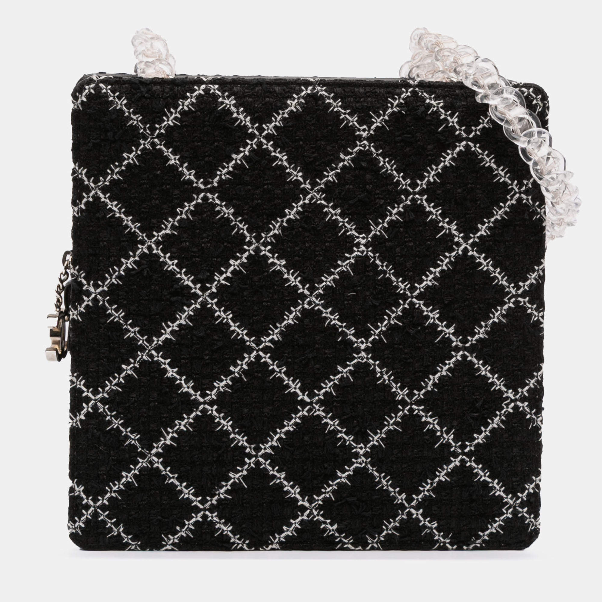 Pre Owned Chanel Black Tweed and Resin Zipped Chain Shopping Bag