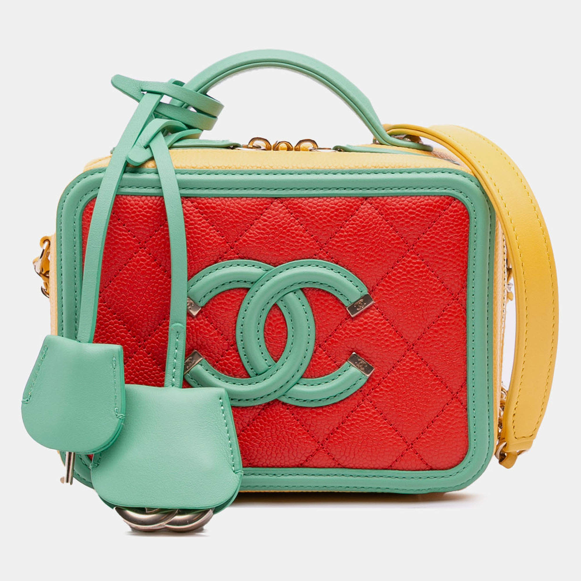 Pre Owned Chanel Multicolor Small Tricolor Caviar CC Filigree Vanity Case