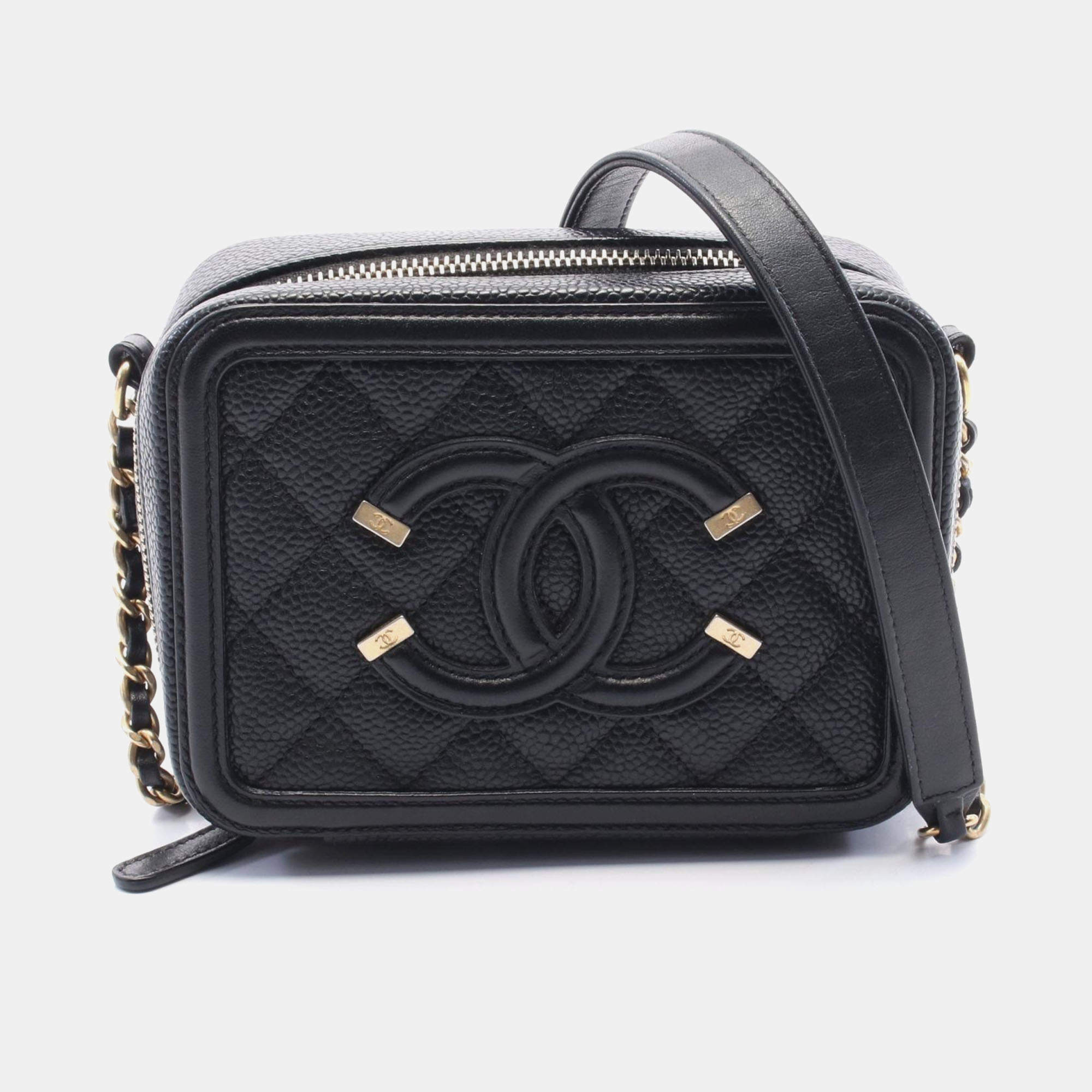 Pre Owned Chanel Filigree Mini Black Leather Shoulder Bag