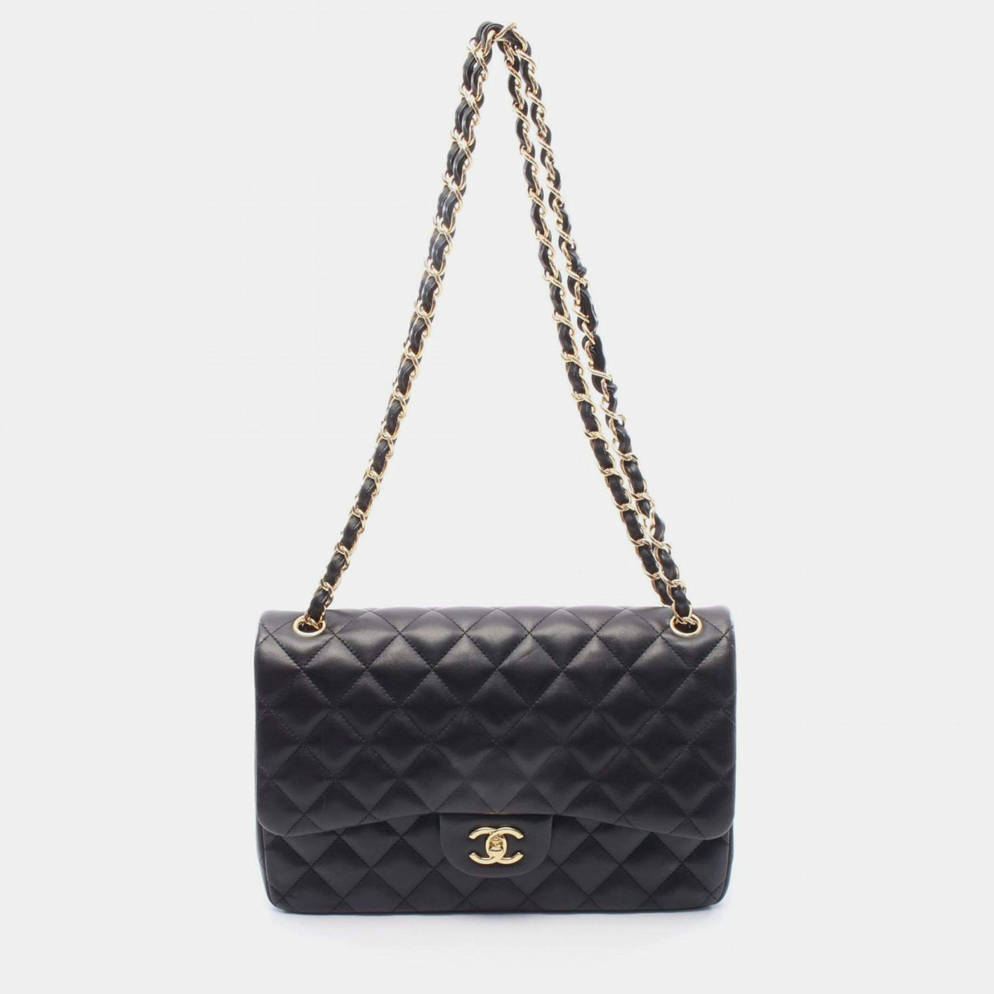 مملوكة مسبقًا Chanel Classic Double Flap Jumbo Black Lambskin Leather Shoulder Bag