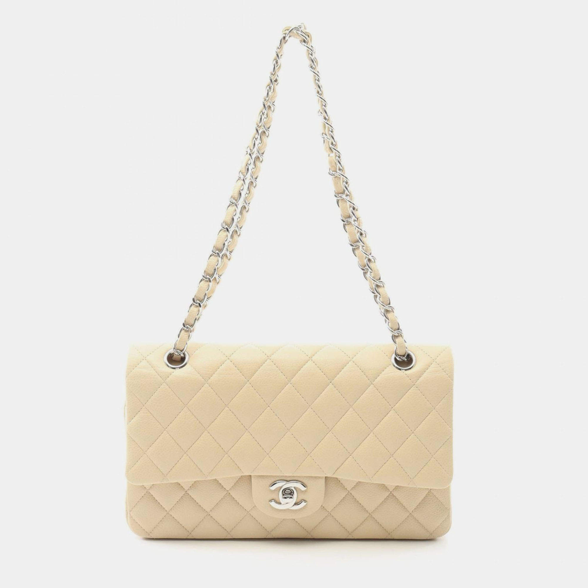 مملوكة مسبقًا Chanel Classic Double Flap Small Beige Leather Shoulder Bag