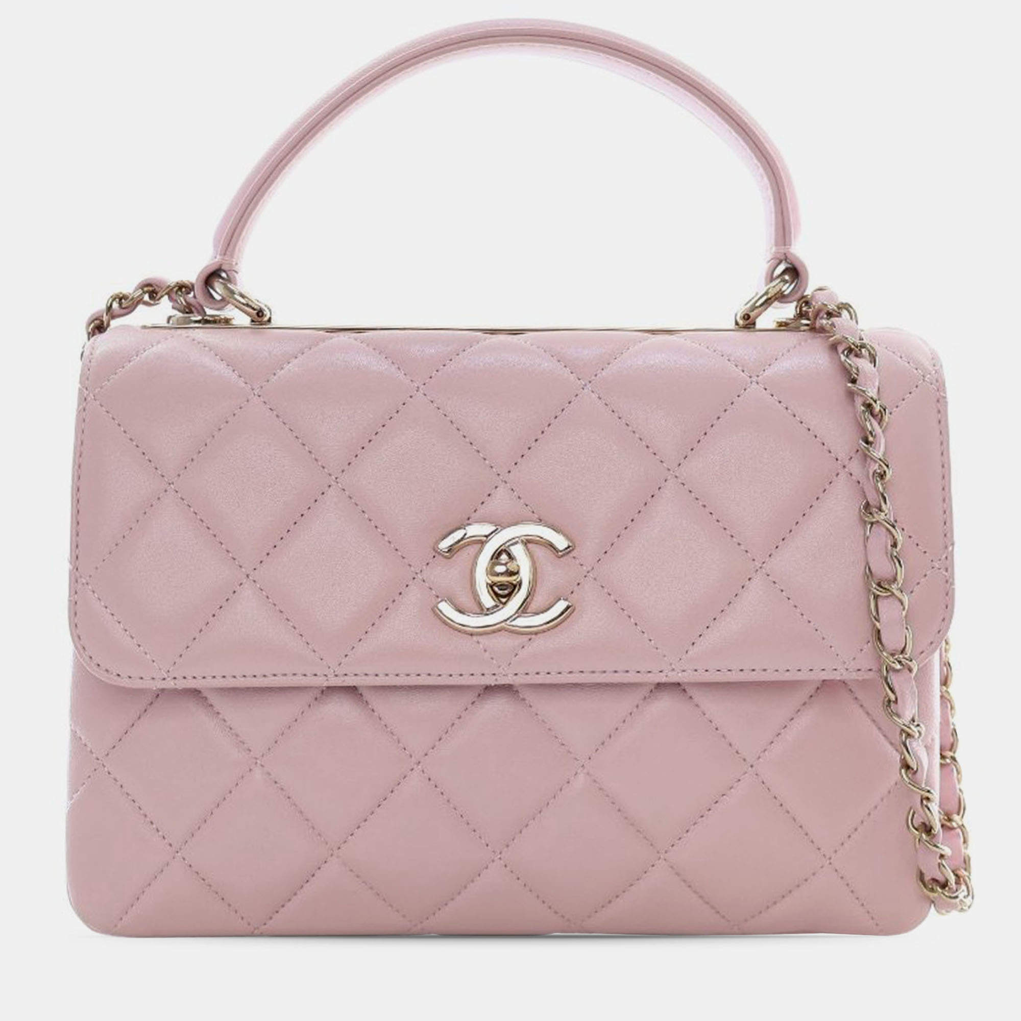Pre Owned Chanel Pink Small Lambskin Trendy CC Top Handle Bag