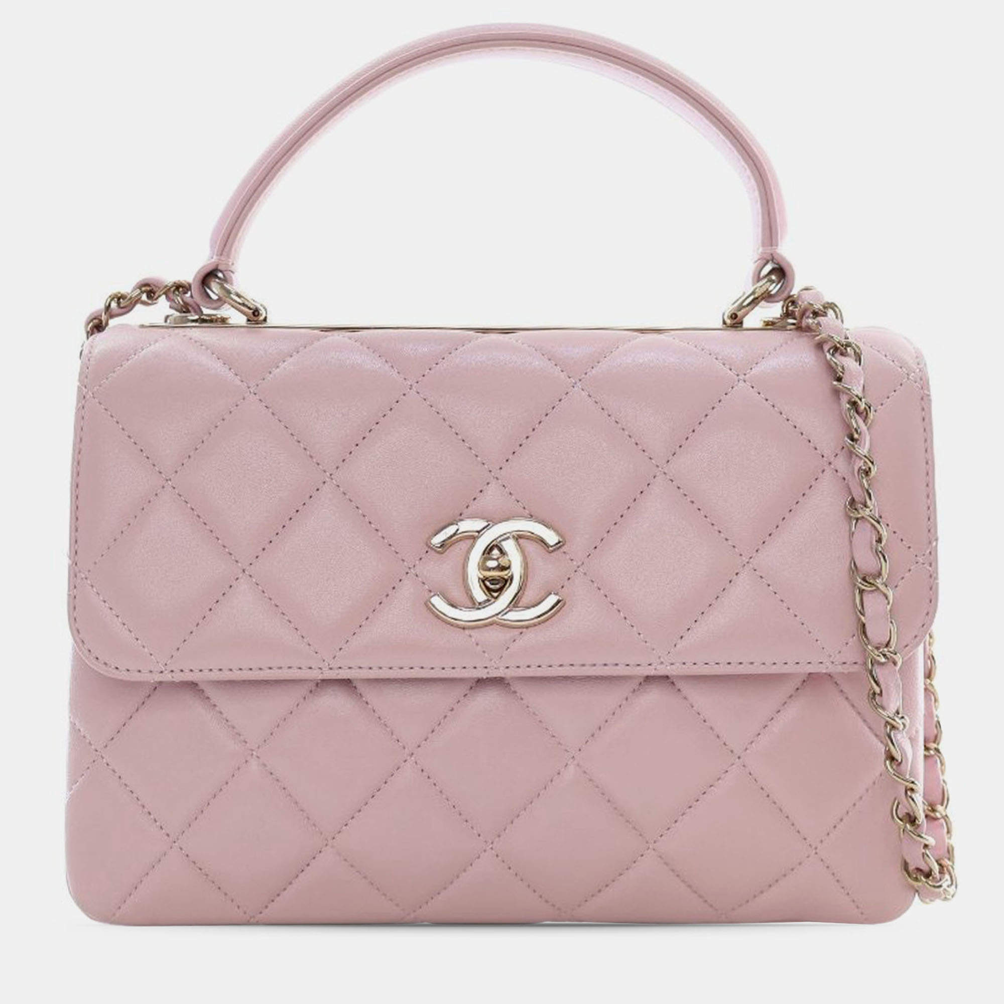 Pre Owned Chanel Pink Small Lambskin Trendy CC Top Handle Bag