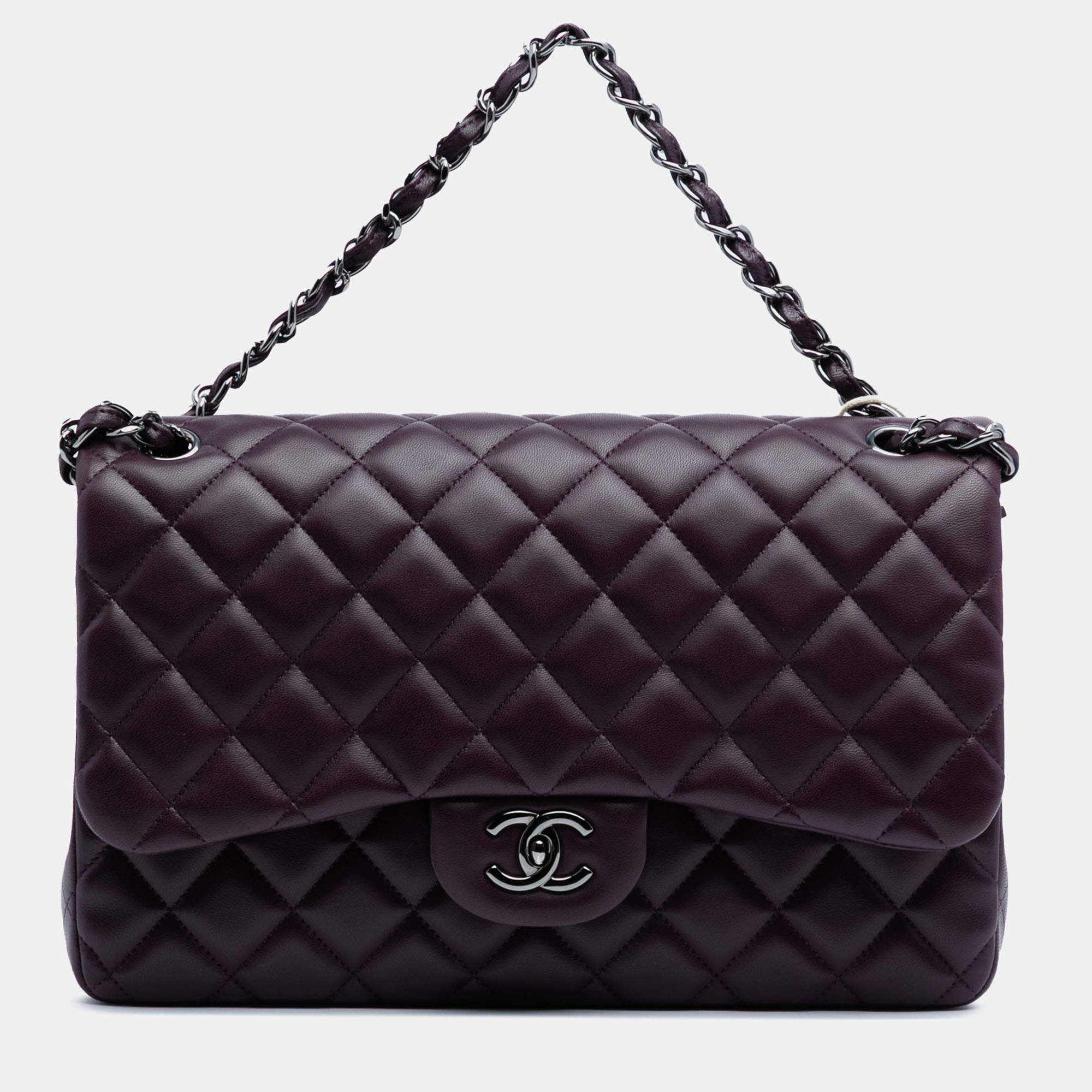 Pre Owned Chanel Purple Jumbo Classic Lambskin Double Flap