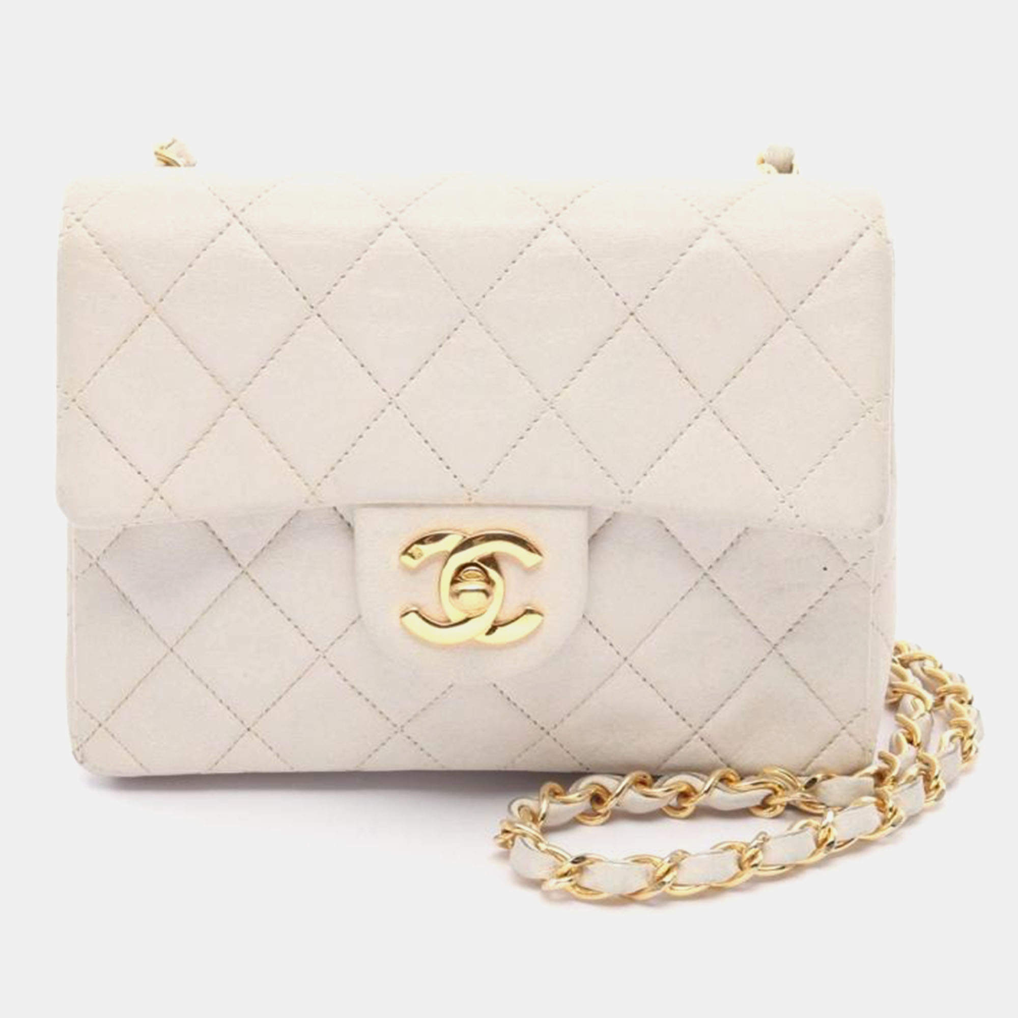 Pre Owned Chanel Classic Single Flap White Leather Shoulder Bag
