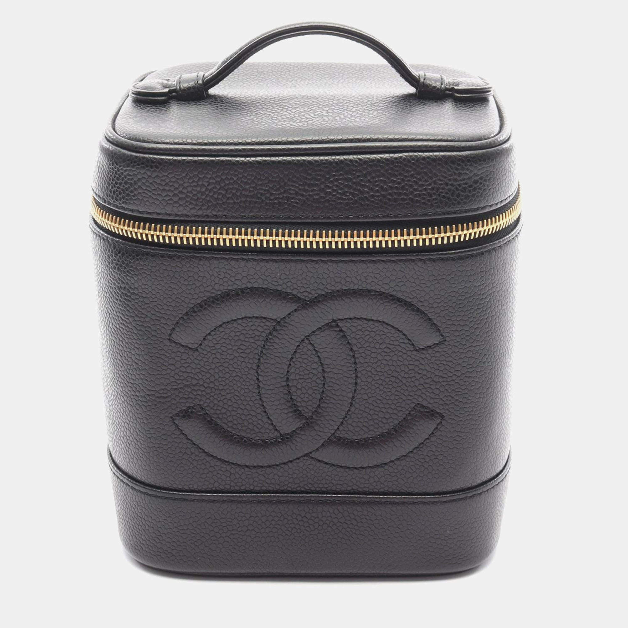 Pre Owned Chanel CC Black Leather Vanity Case Clutch Bag