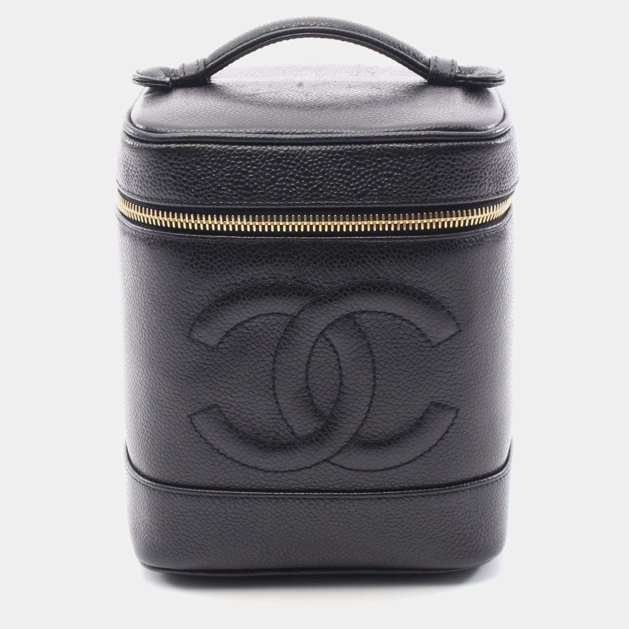 Pre Owned Chanel CC Black Leather Vanity Case Clutch Bag