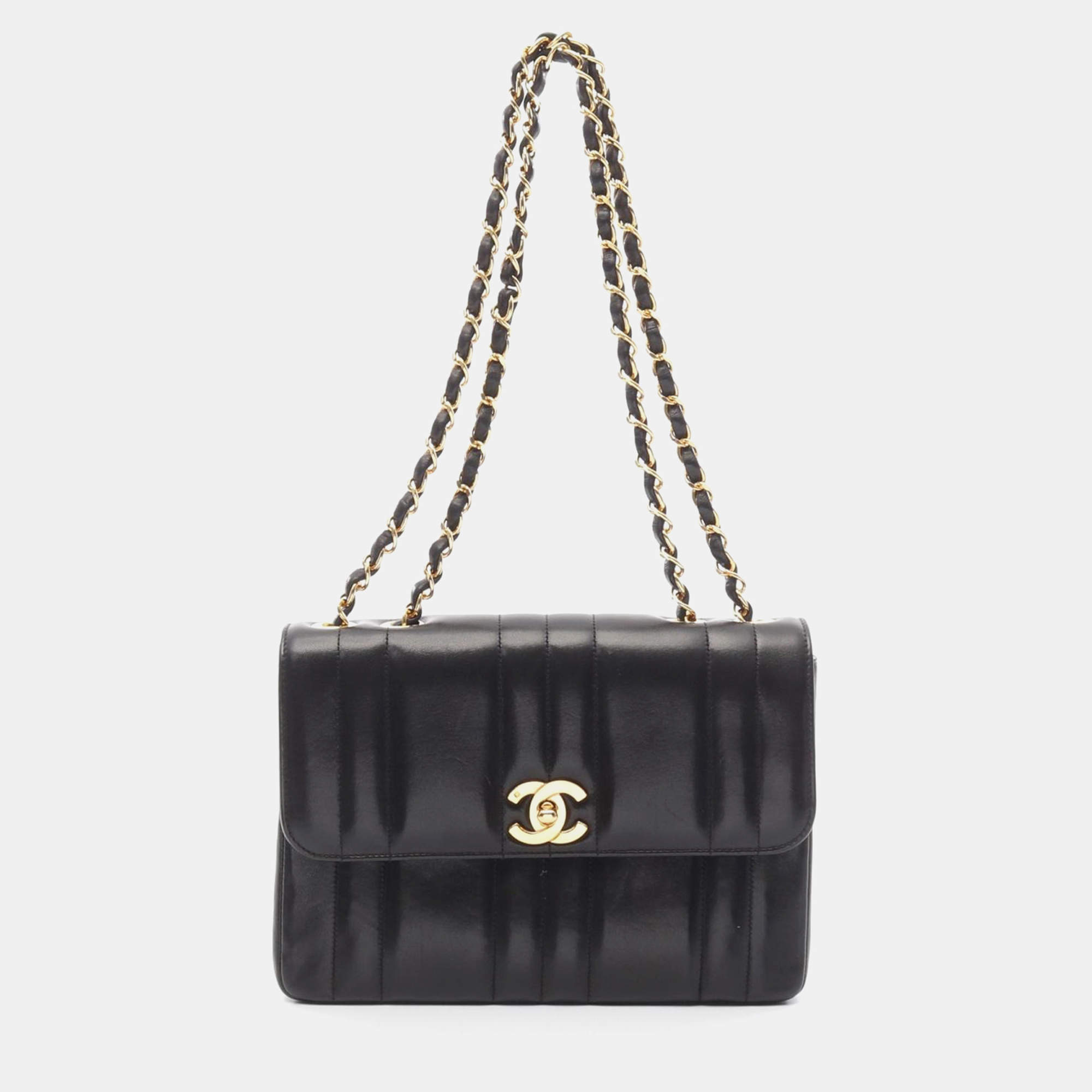 Pre Owned Chanel Mademoiselle Black Leather Shoulder Bag