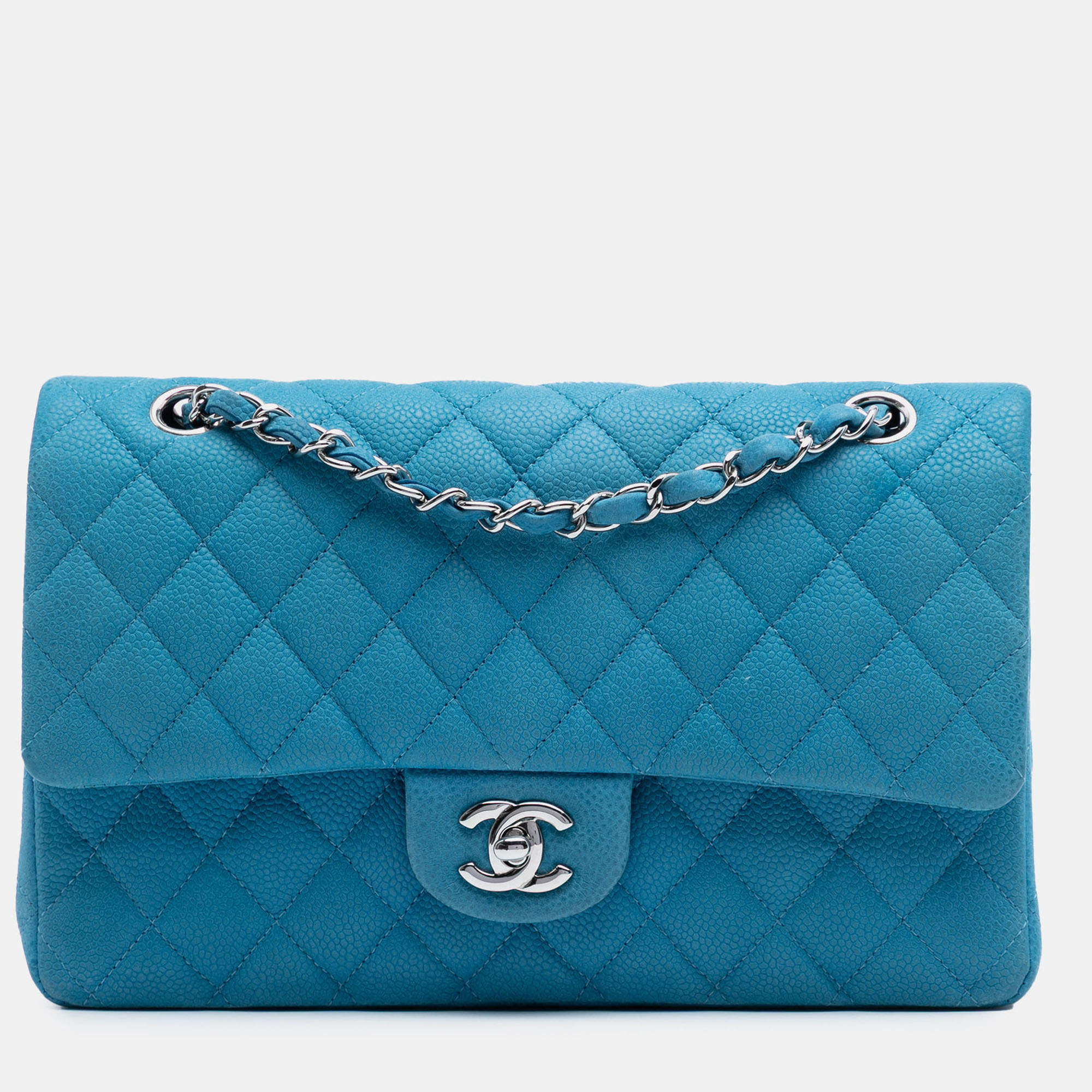 Pre Owned Chanel Blue Medium Classic Caviar Double Flap