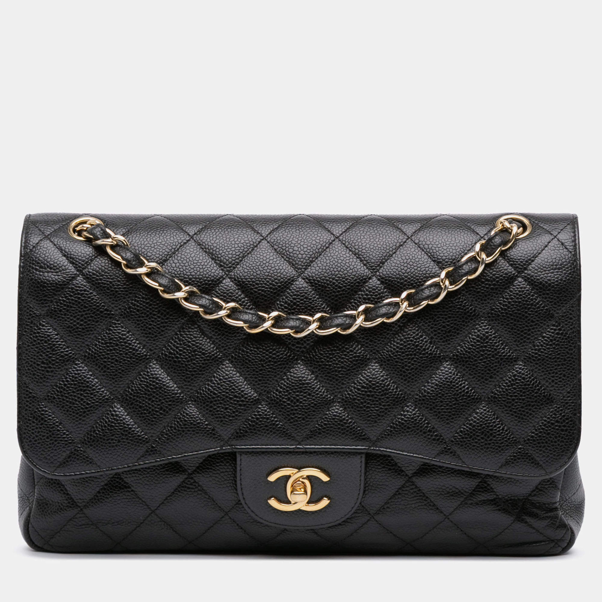 Pre Owned Chanel Black Jumbo Classic Caviar Double Flap