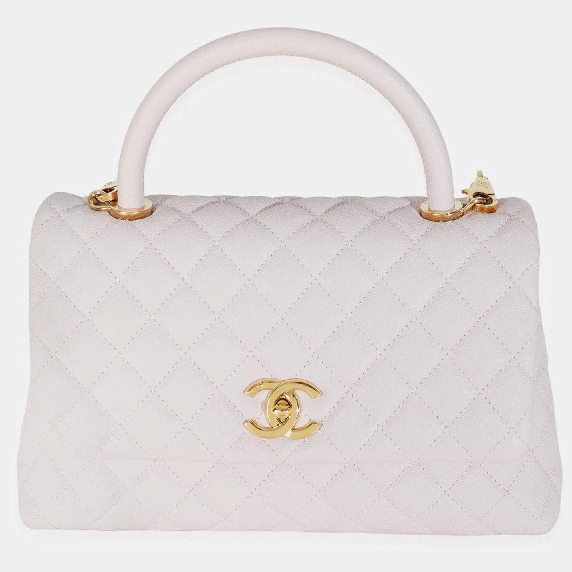 Pre Owned Chanel Light Purple Quilted Caviar Medium Coco Top Handle Bag
