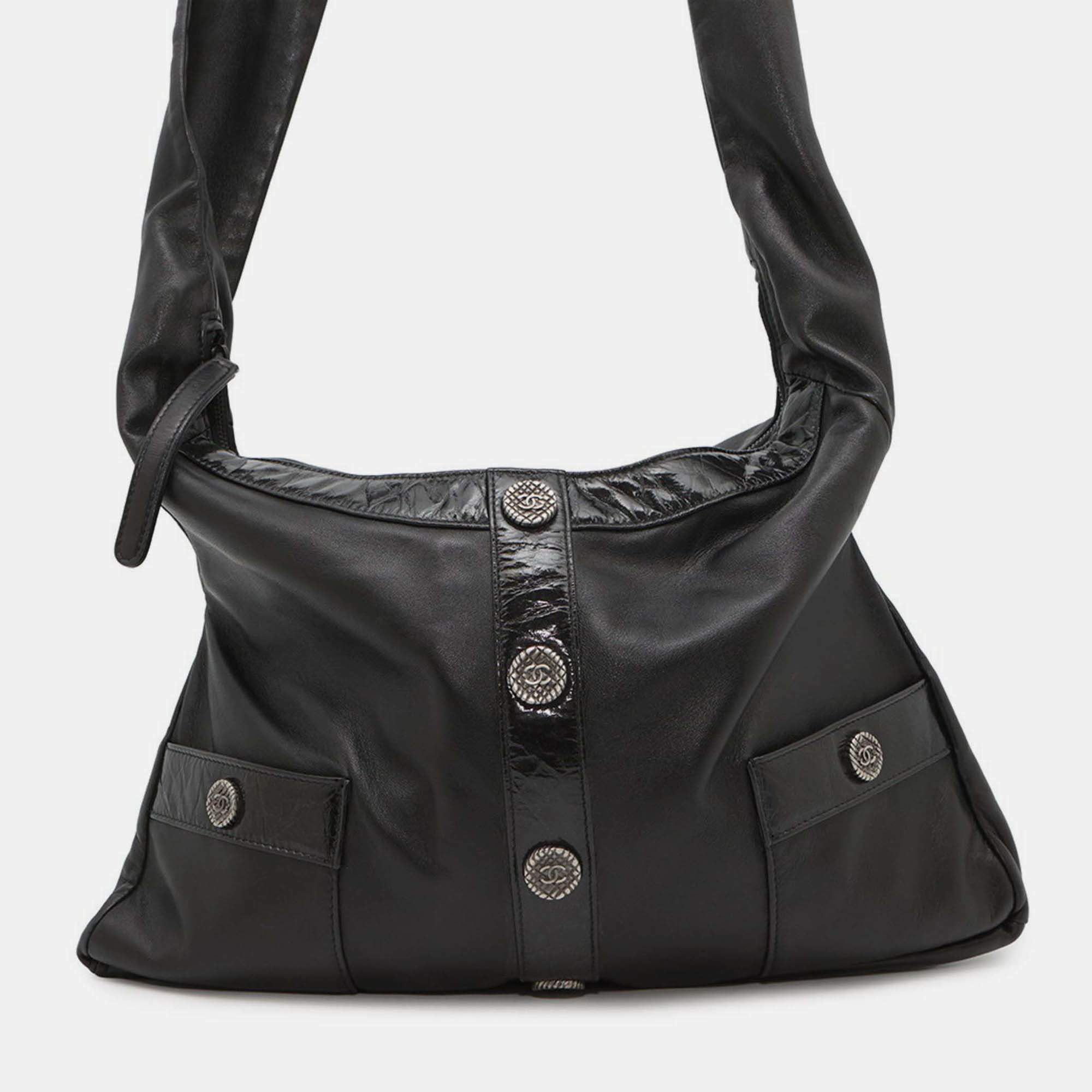 Pre Owned Chanel Shoulder Bag Coco Mark Girl Lambskin Black