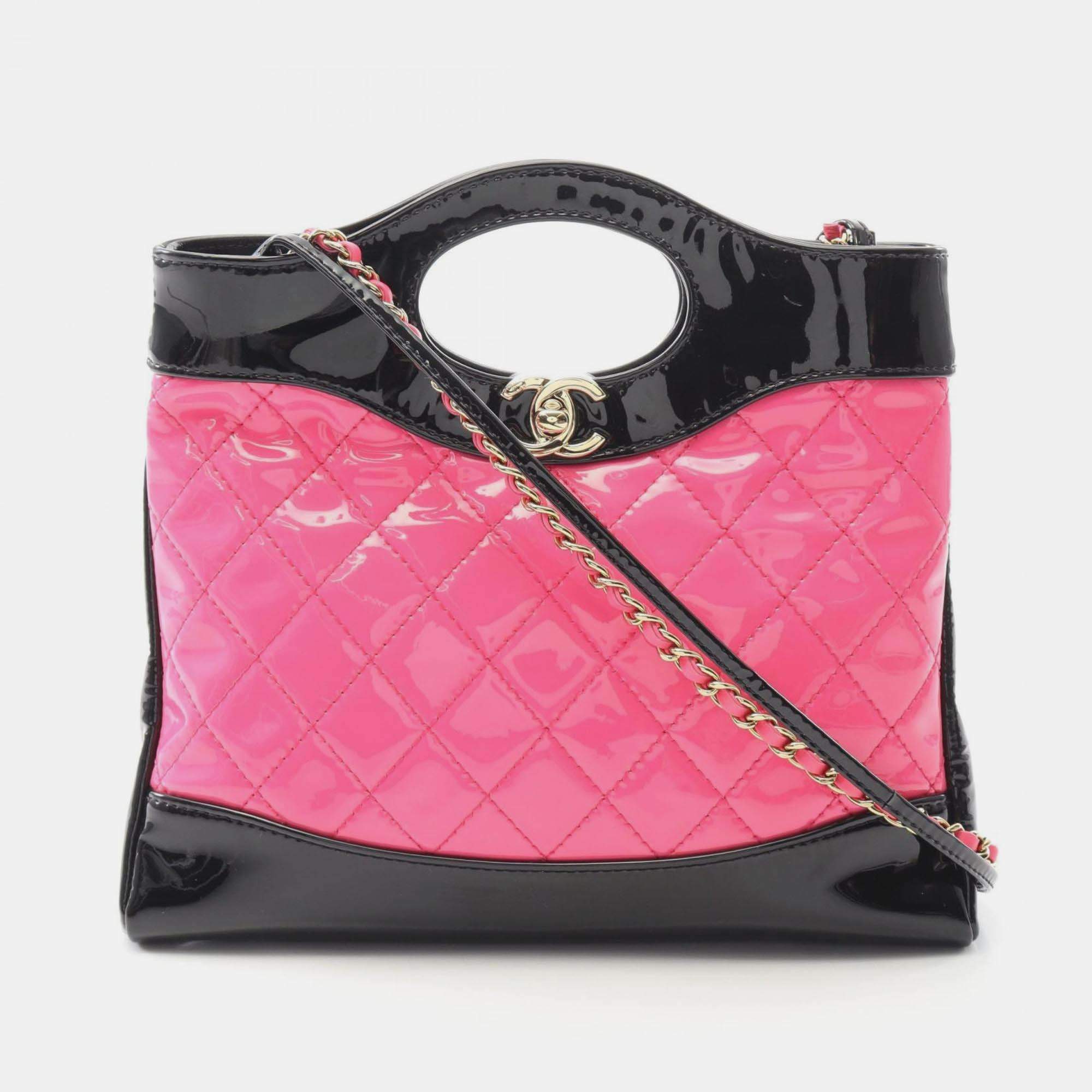 Pre Owned Chanel Chanel 31 Shoulder Bag Patent Leather Pink And Black