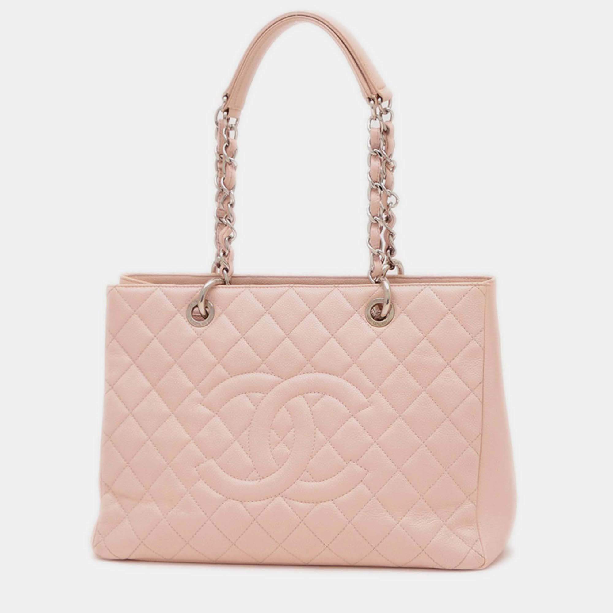 Pre Owned Chanel Matelasse Gst Chain Tote Bag In Caviar Pink