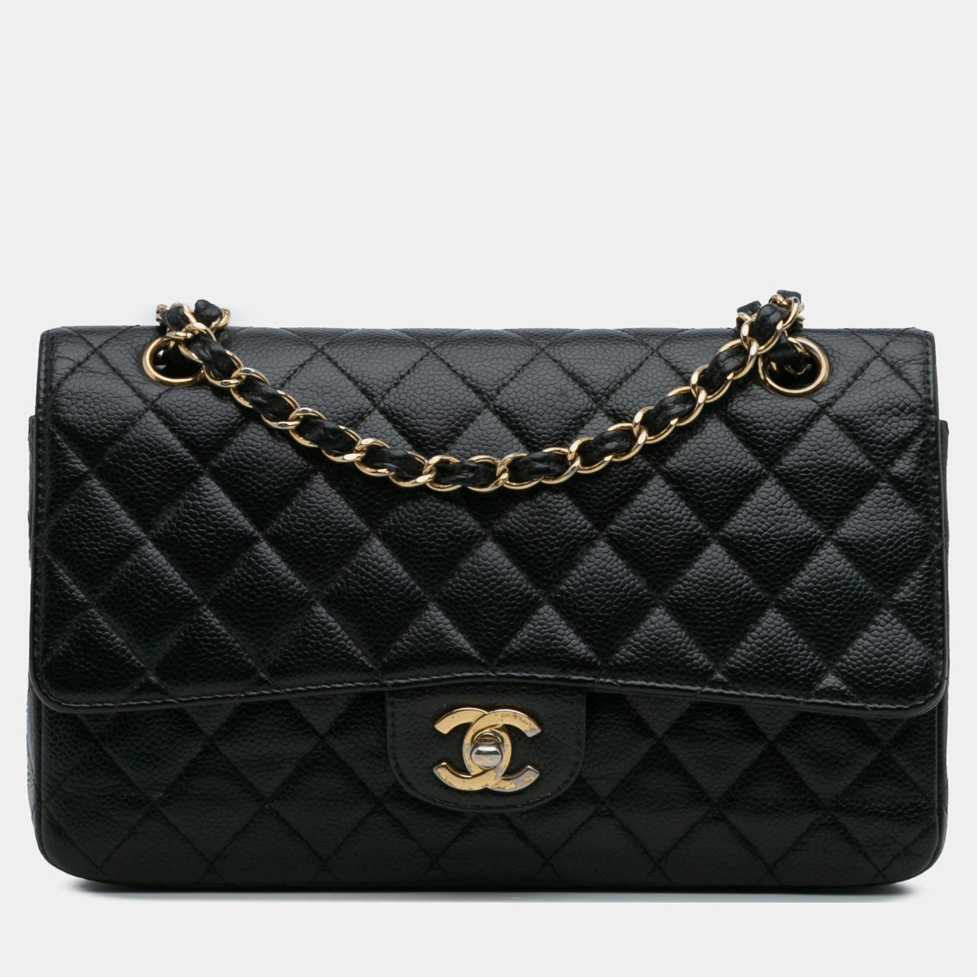 Pre Owned Chanel Black Medium Classic Caviar Double Flap