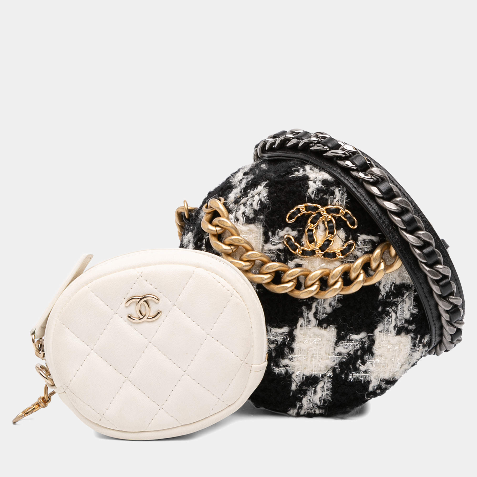 Pre Owned Chanel Multicolor Tweed 19 Round Clutch with Chain and Coin Purse
