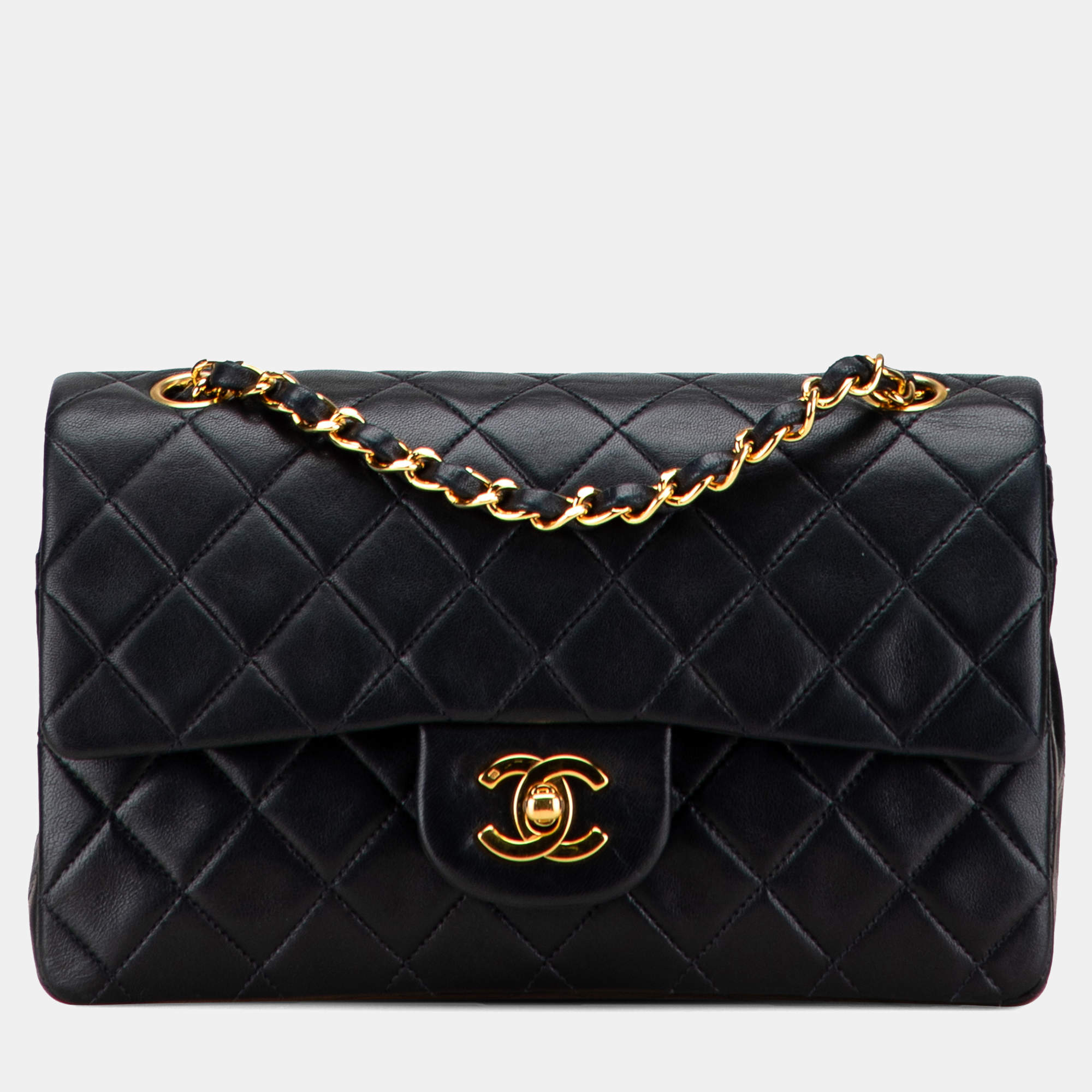Pre Owned Chanel Black Small Classic Lambskin Double Flap