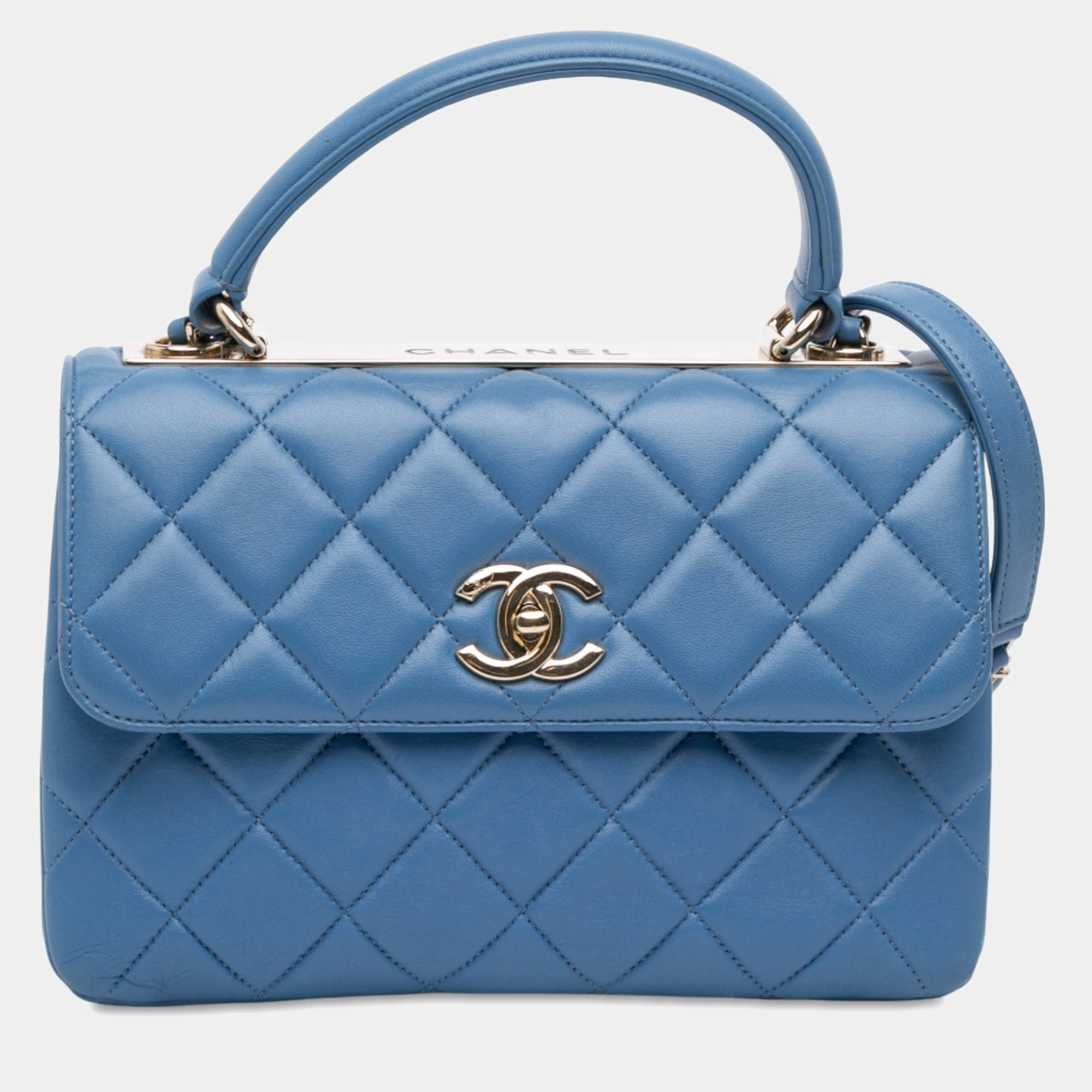 Pre Owned Chanel Blue Small Quilted Lambskin Trendy CC Flap