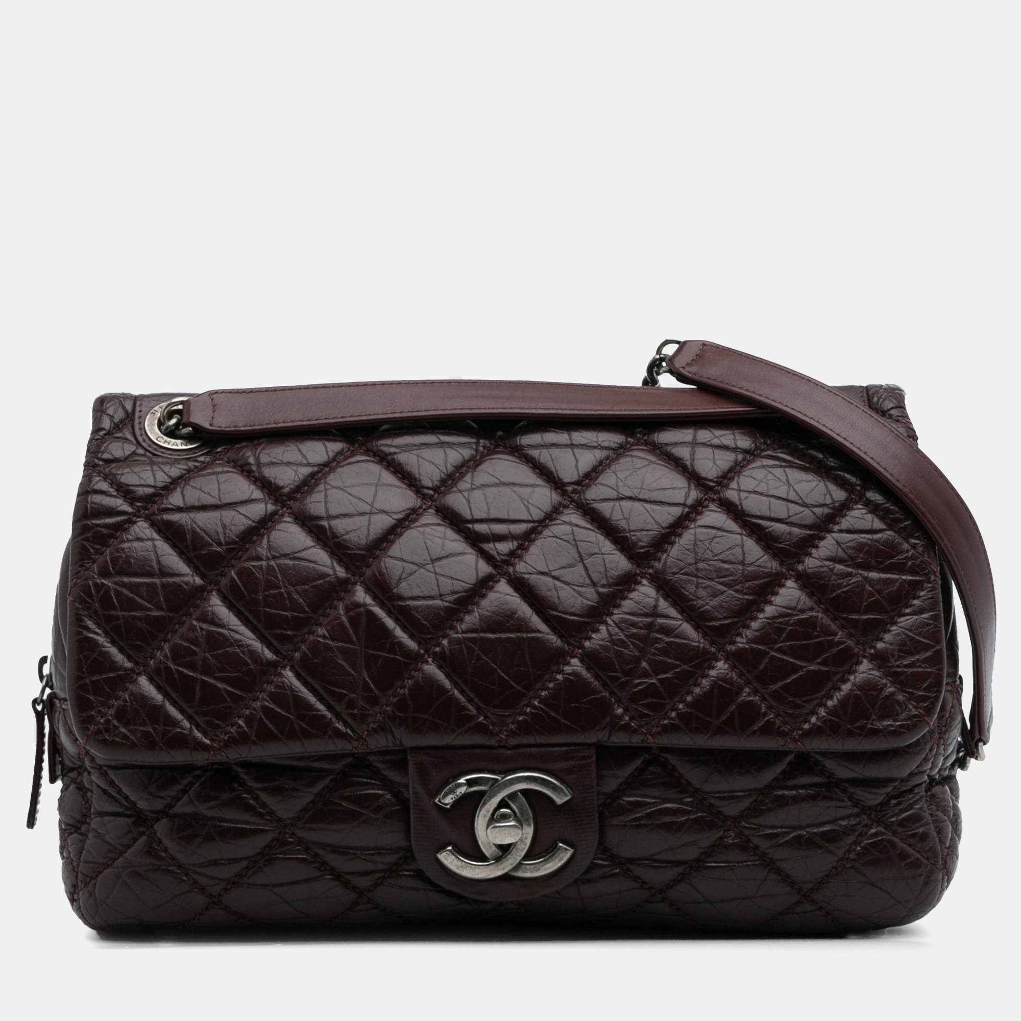 Pre Owned Chanel Burgundy Jumbo Quilted Aged Calfskin New Portobello Flap