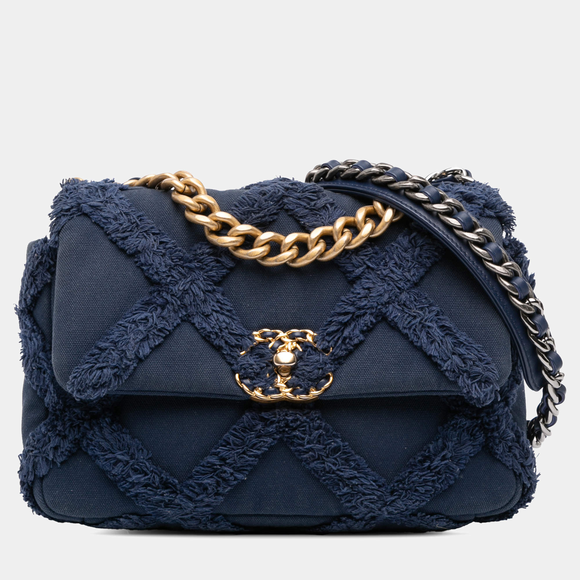 Pre Owned Chanel Blue Medium Canvas and Cotton 19 Flap