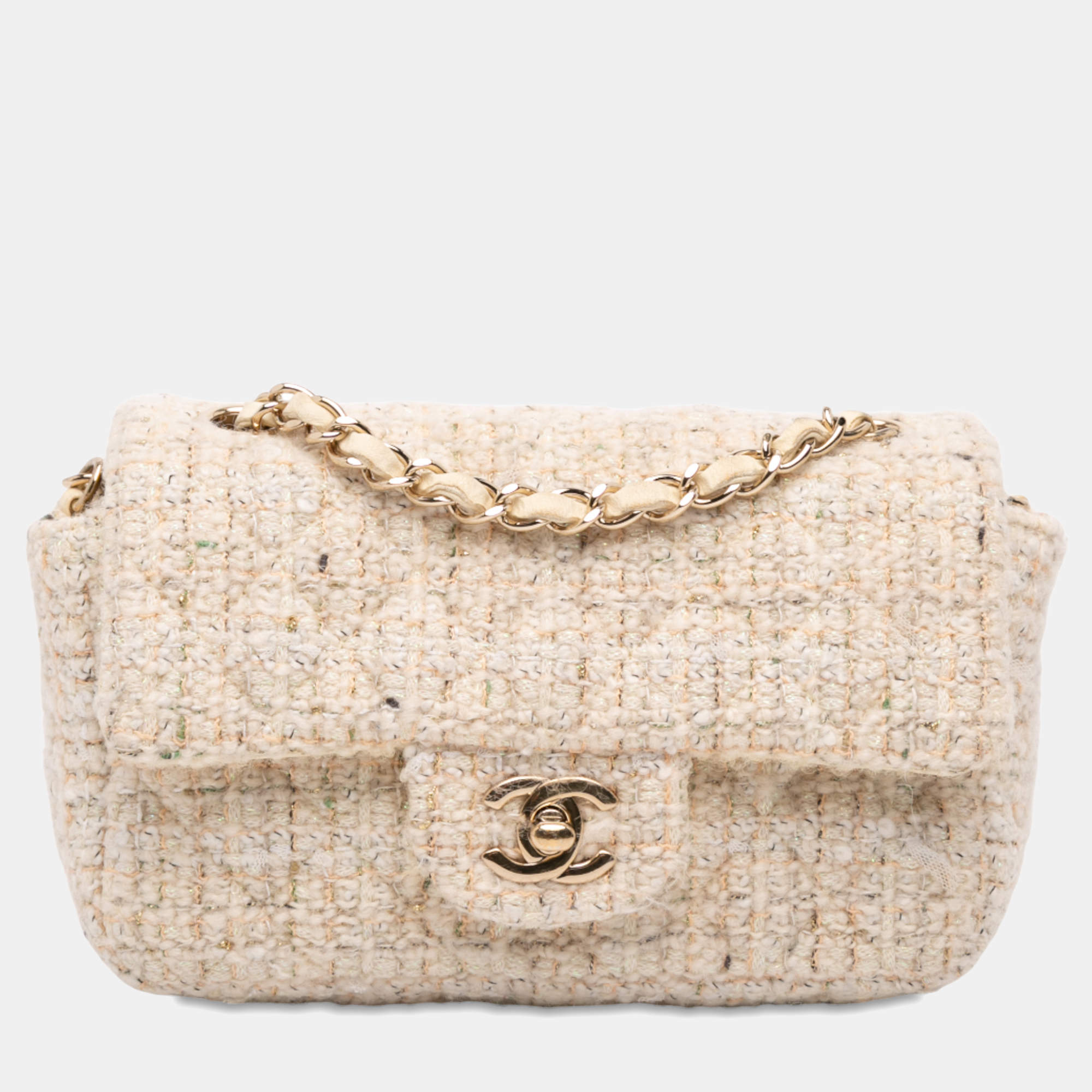Pre Owned Chanel Brown Mini Rectangular Classic Tweed Single Flap