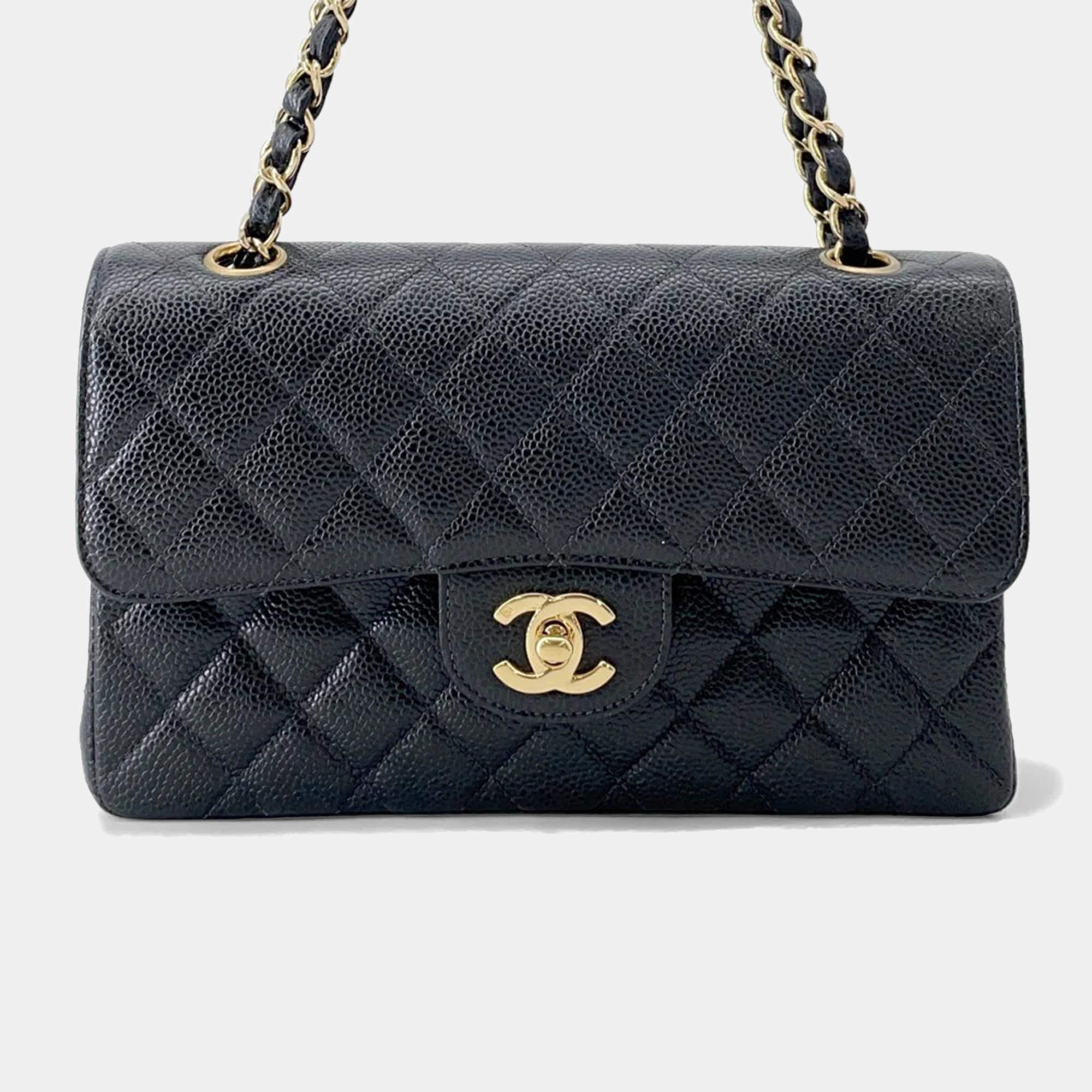 Pre Owned Chanel Matelasse W Flap W Black Caviar Leather Chain Shoulder Bag  23