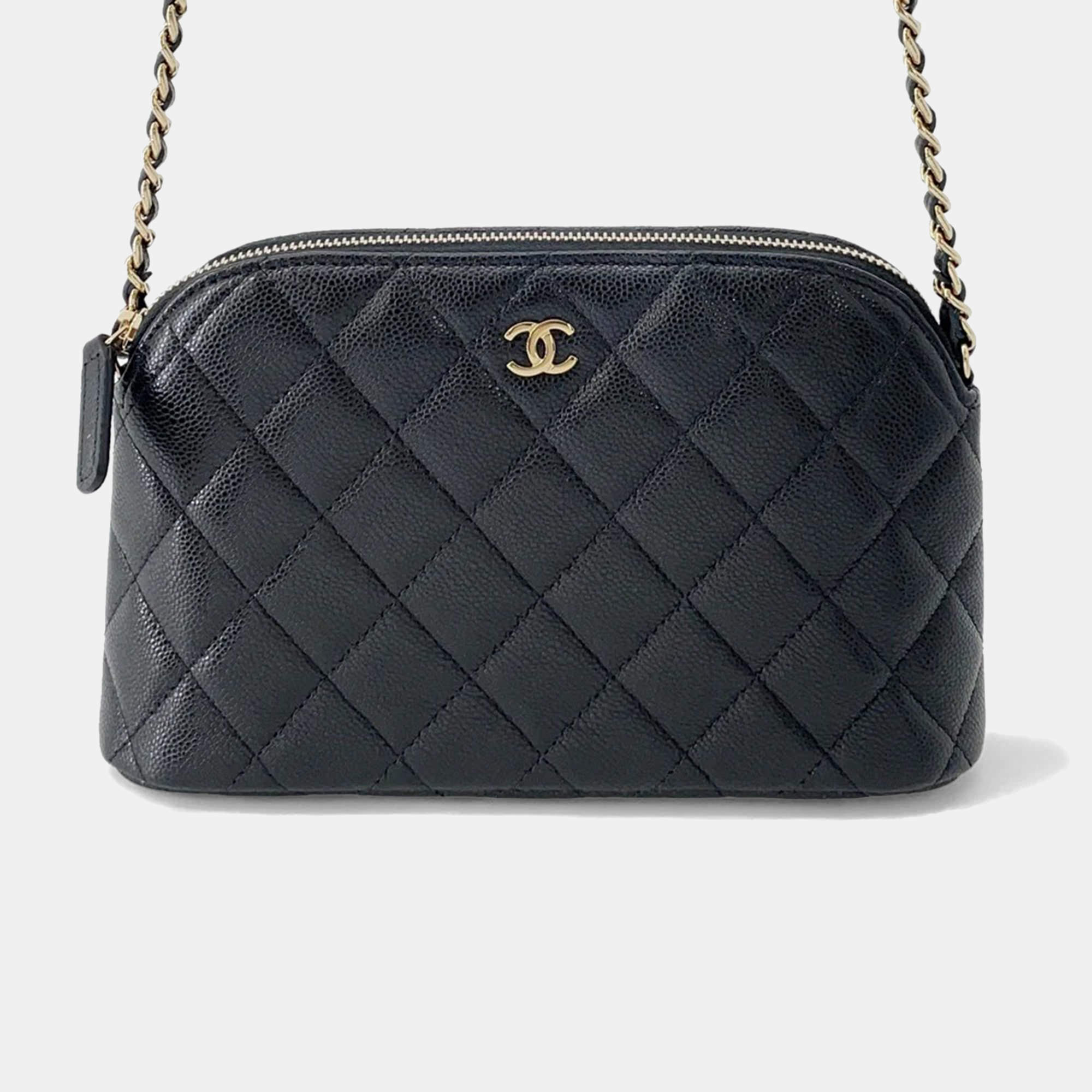 Pre Owned Chanel Matelasse Chain shoulder Bag Black Caviar Leather Size 20