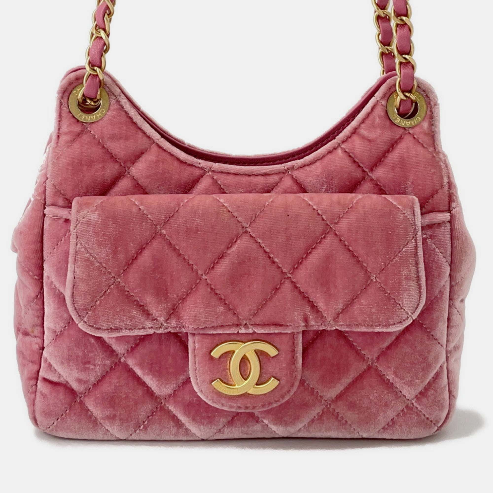 Pre Owned Chanel Matelasse Small Hobo Shoulder Bag Pink Velour