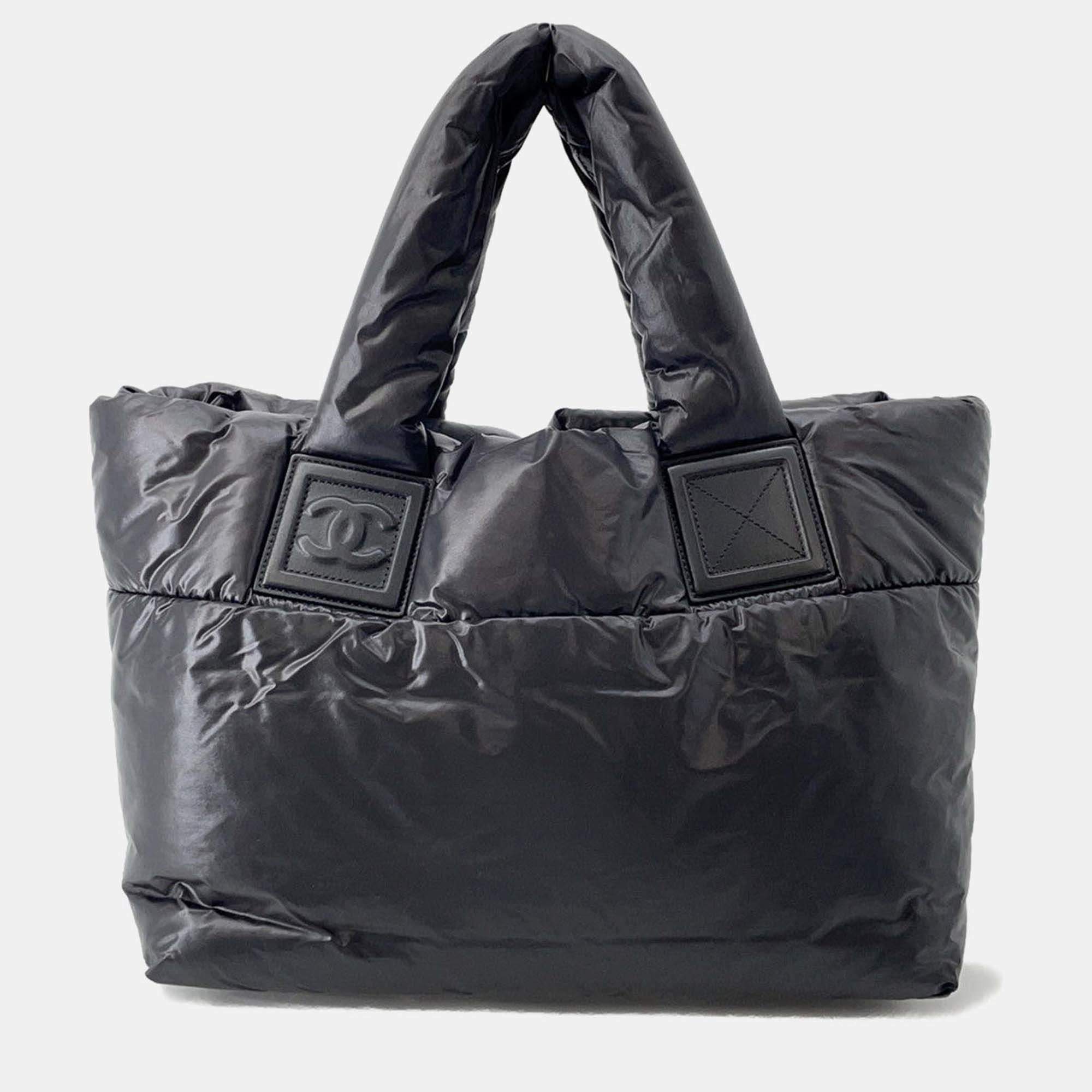 Pre Owned Chanel Coco Cocoon Tote Bag Black Nylon Size Small
