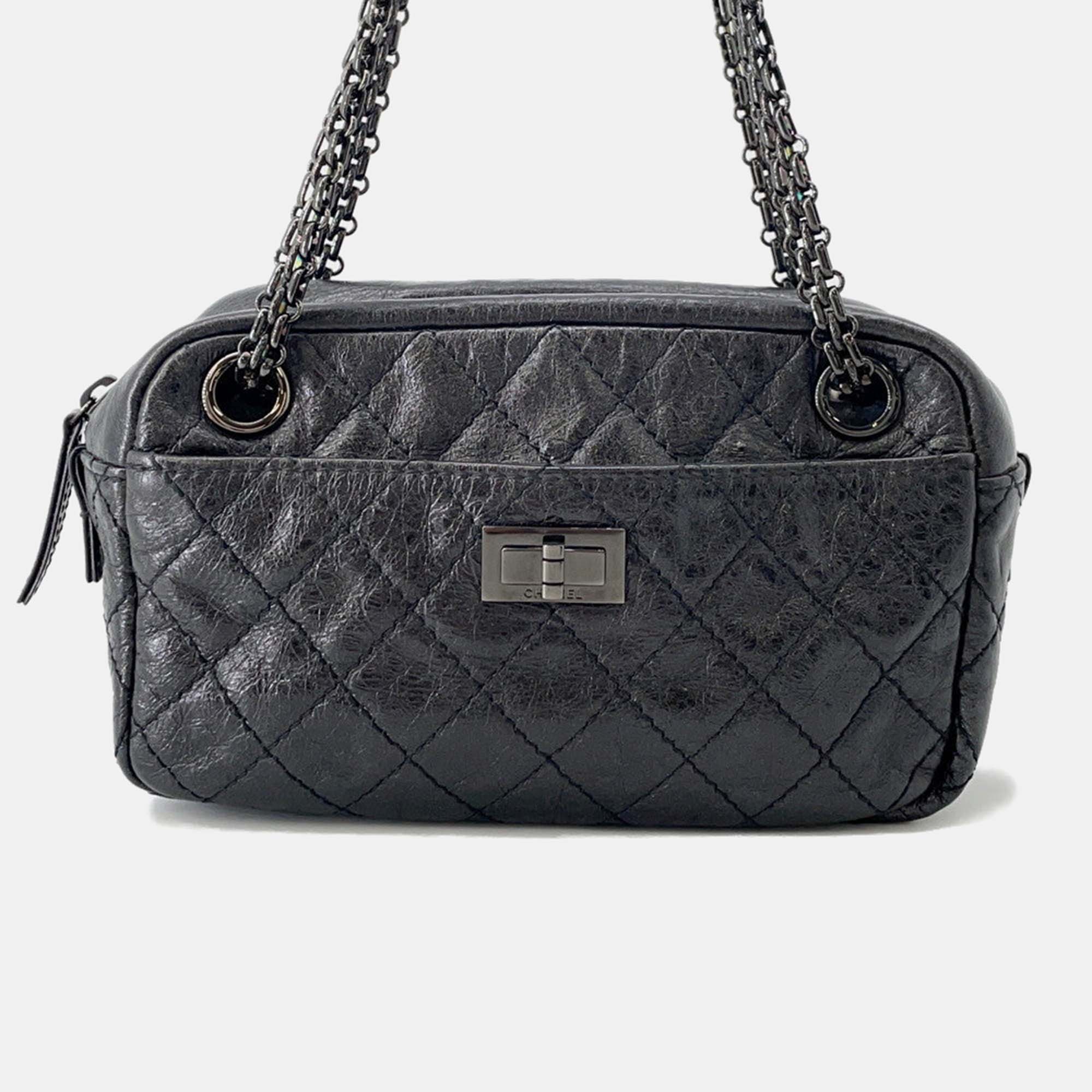 Pre Owned Chanel 2.55 Chain shoulder Bag Black Leather